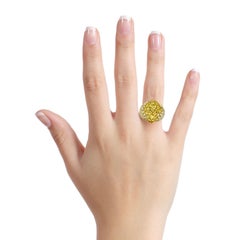 5.05 Carat 18 Karat Gold Yellow Sapphire Diamond Dome Ring