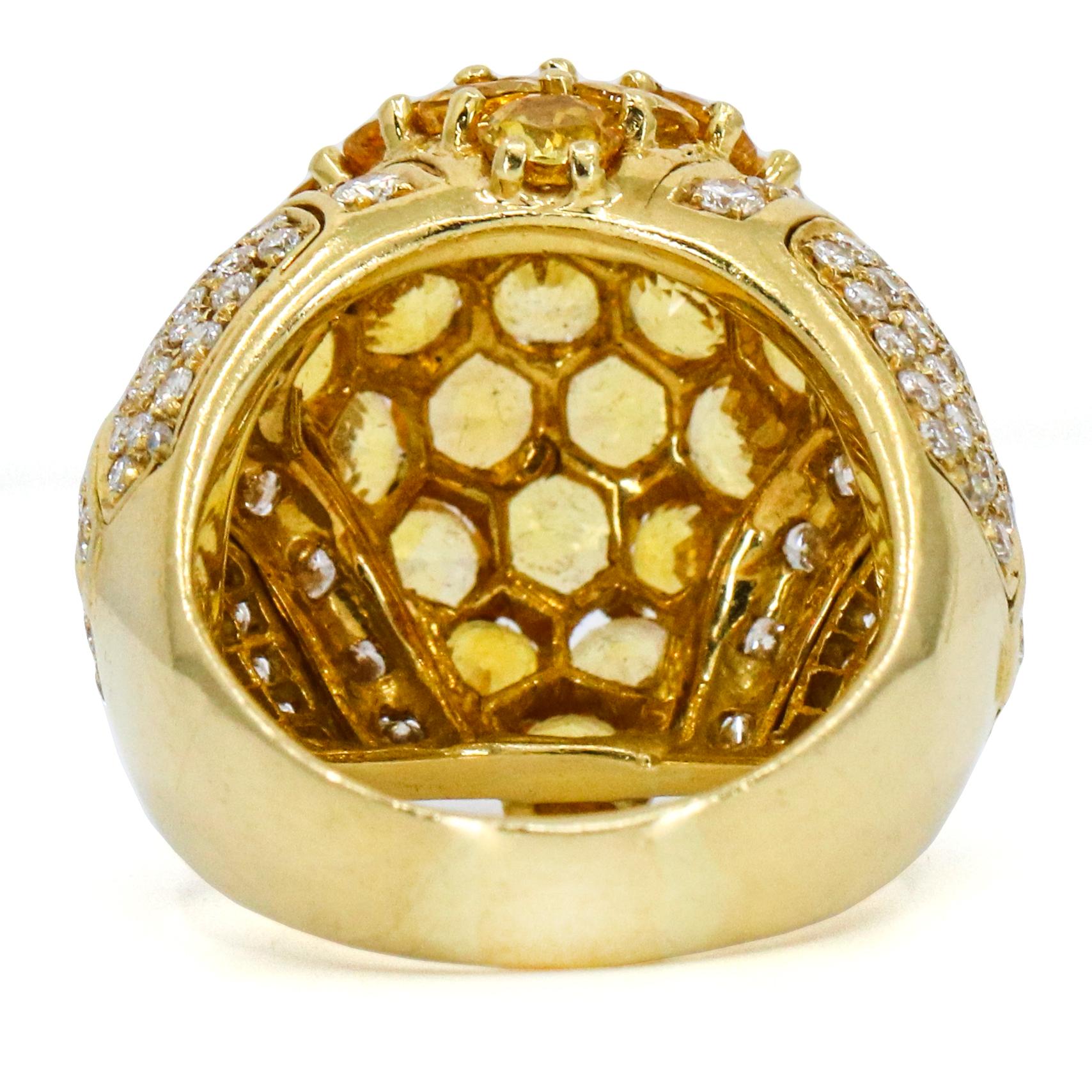 5.05 Carat 18 Karat Gold Yellow Sapphire Diamond Dome Ring For Sale 1