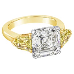 5.05 Carat Asscher Diamond Ring Fancy Yellow 14K Yellow Gold