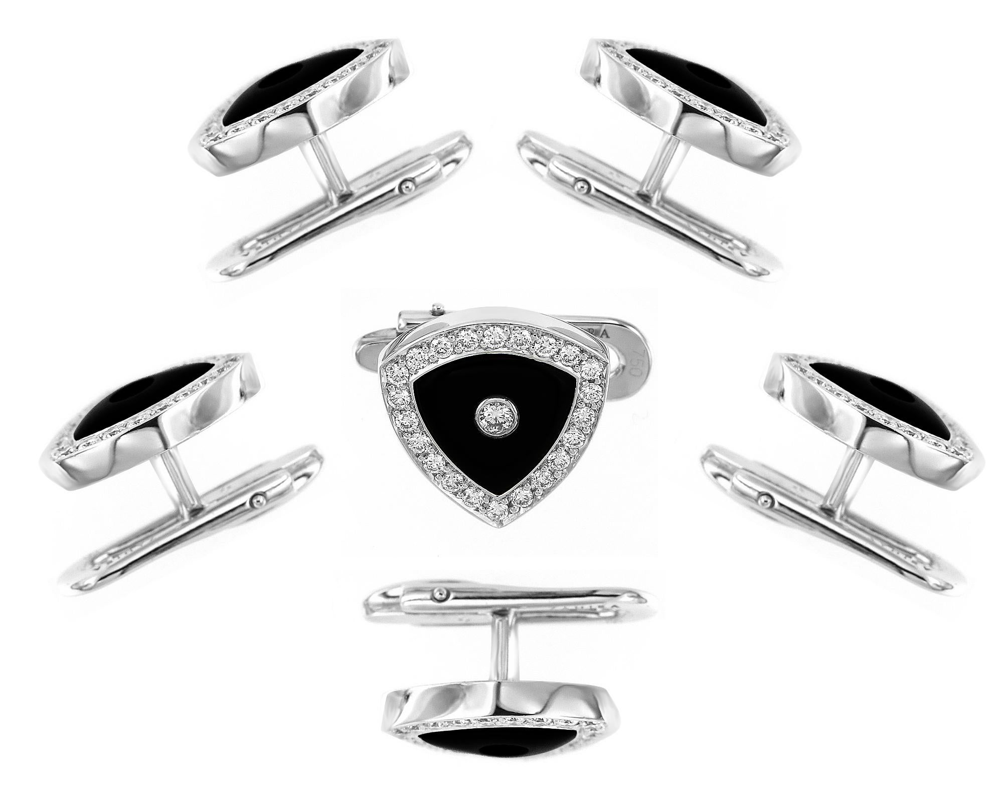 5,05 Karat schwarzer Onyx und 1,13 Karat Diamant-Hemdknöpfe in 6-teiligem Set im Angebot 2