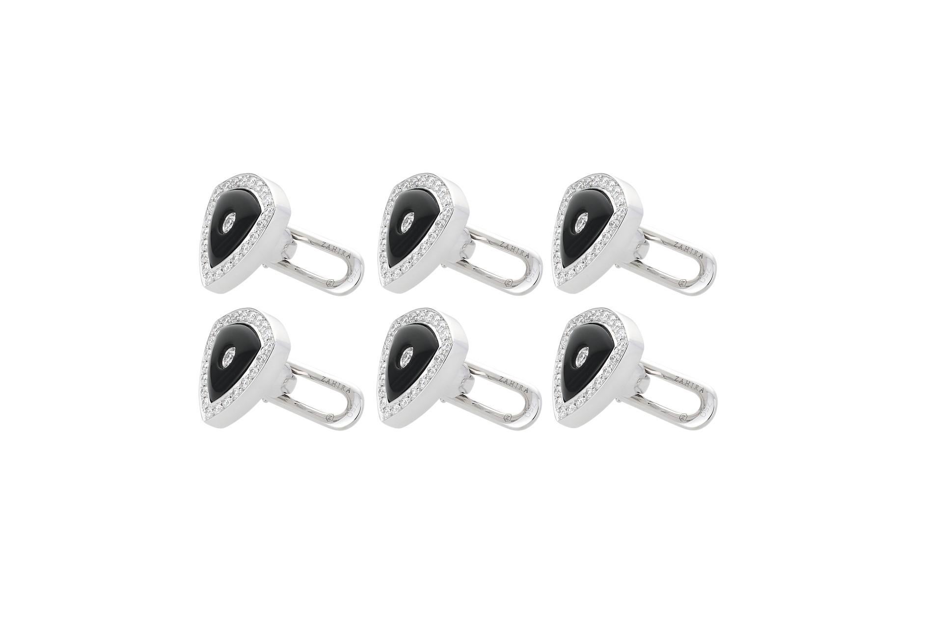 Modern 5.05 Carat Black Onyx and 1.13 Carat Diamond Shirt Buttons in 6-Piece Set For Sale