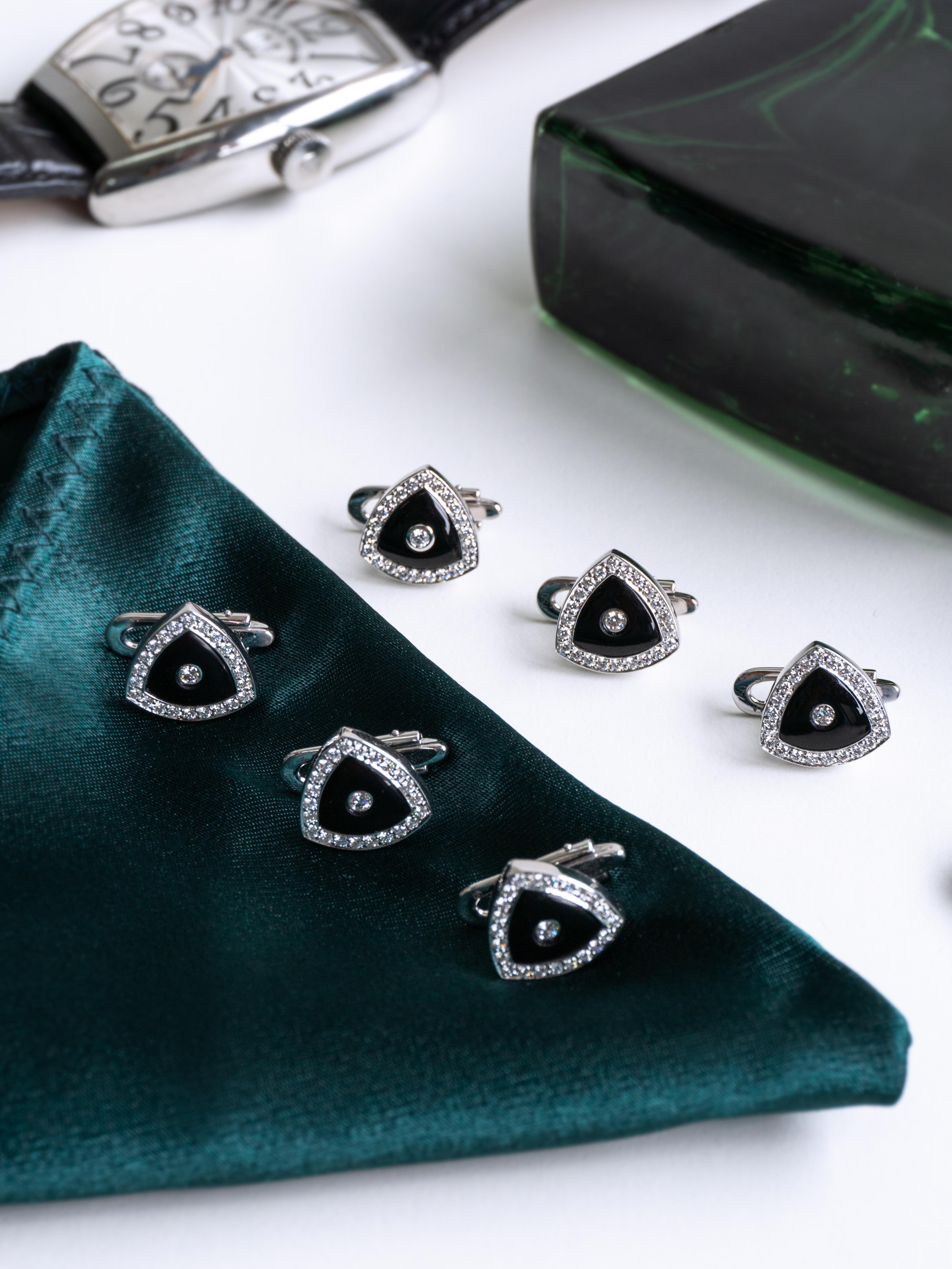 5,05 Karat schwarzer Onyx und 1,13 Karat Diamant-Hemdknöpfe in 6-teiligem Set im Zustand „Neu“ im Angebot in Bangkok, TH