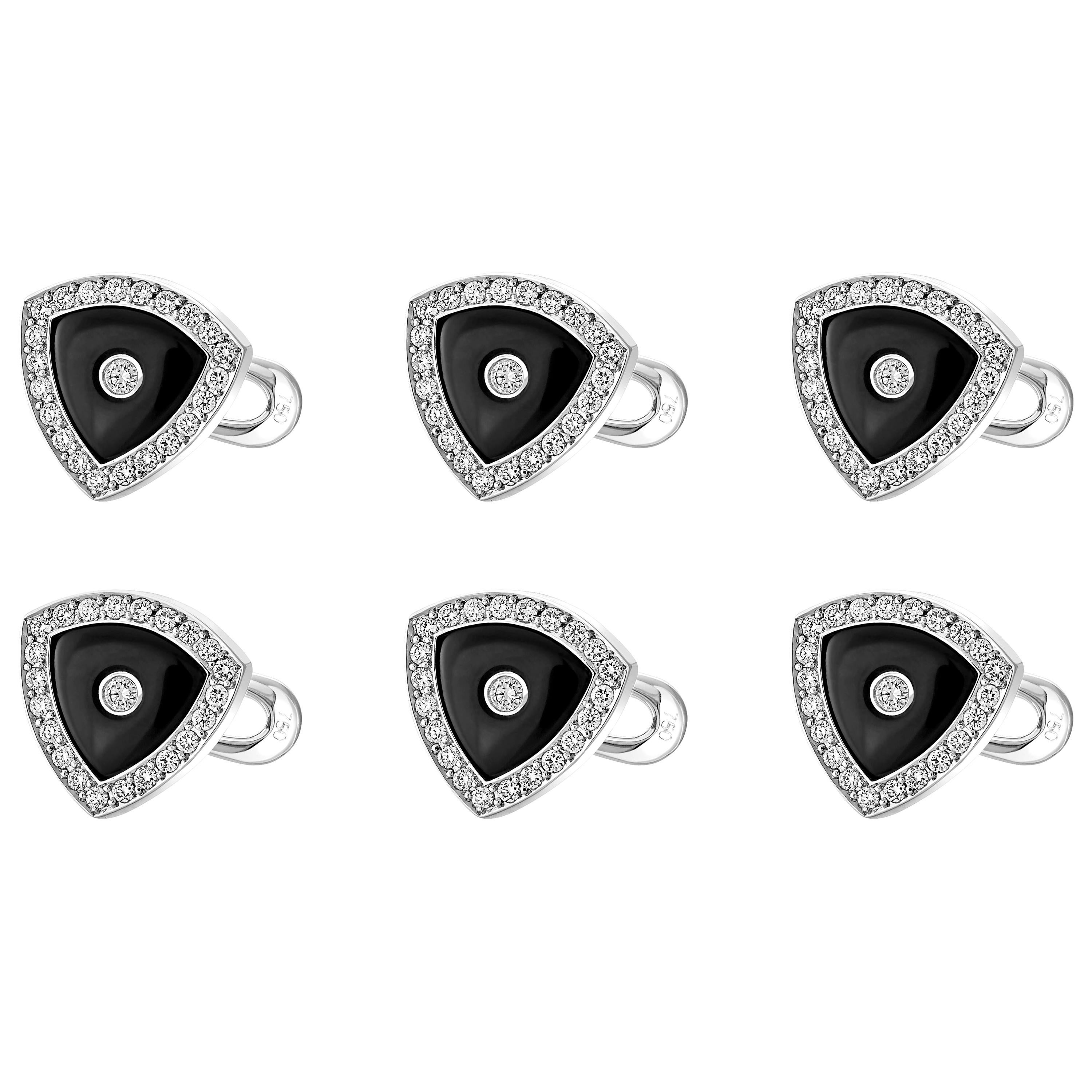 5.05 Carat Black Onyx and 1.13 Carat Diamond Shirt Buttons in 6-Piece Set For Sale