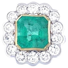 Antique 5.05 Carat Colombian Emerald & Diamond Art Deco Style Ring