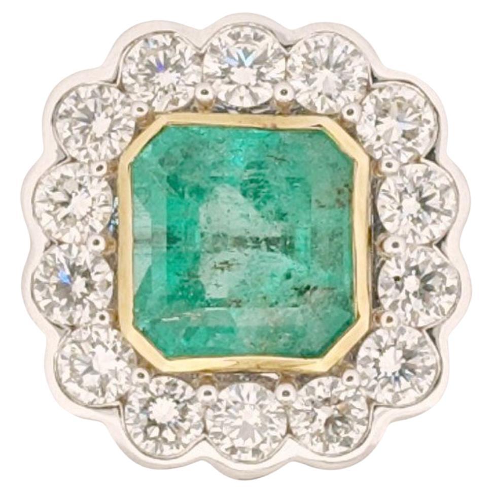 Anello in stile Art Deco con smeraldo colombiano e diamanti da 5,05 carati