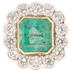 5.05 Carat Colombian Emerald & Diamond Art Deco Style Ring