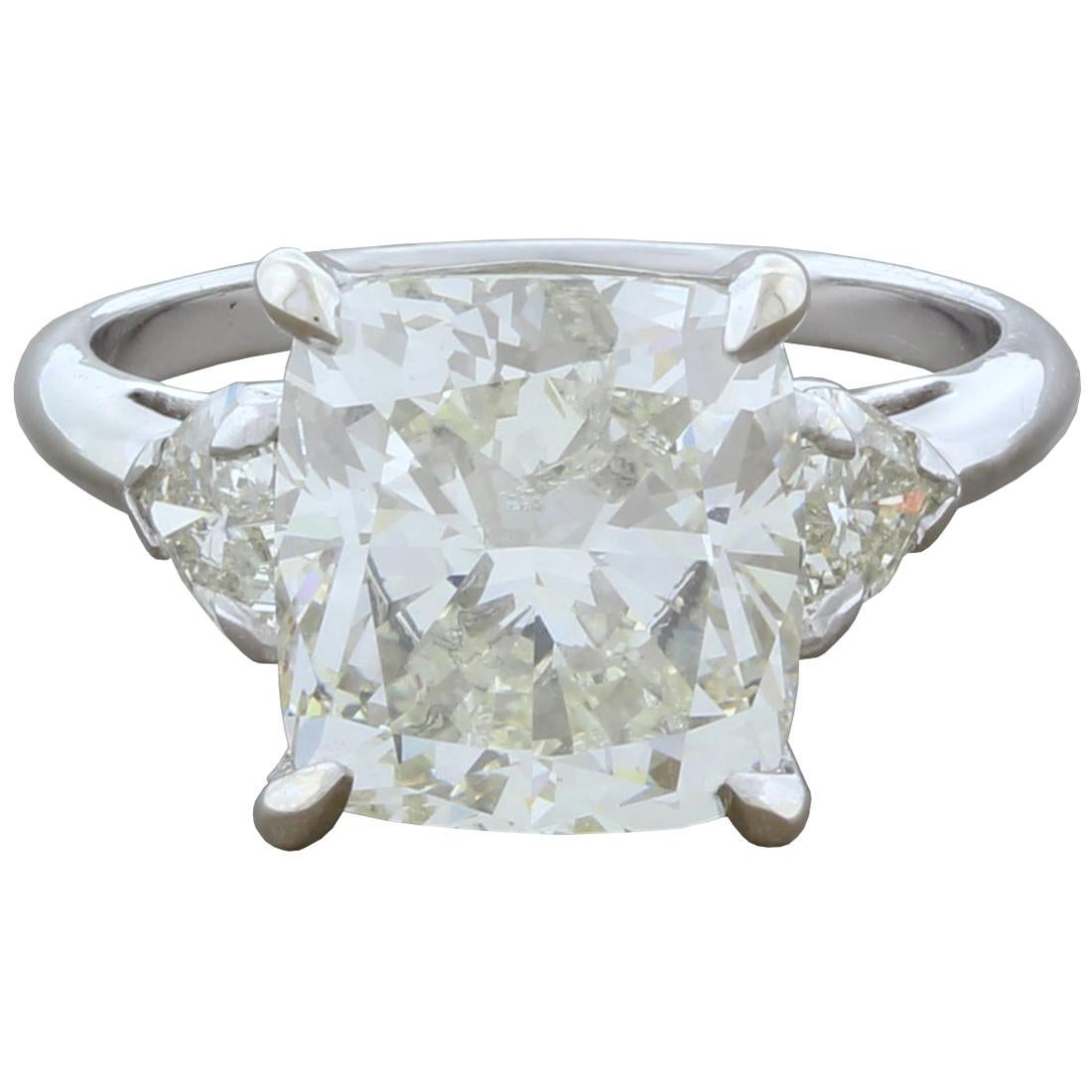5.05 Carat Cushion Cut Diamond Gold Engagement Ring