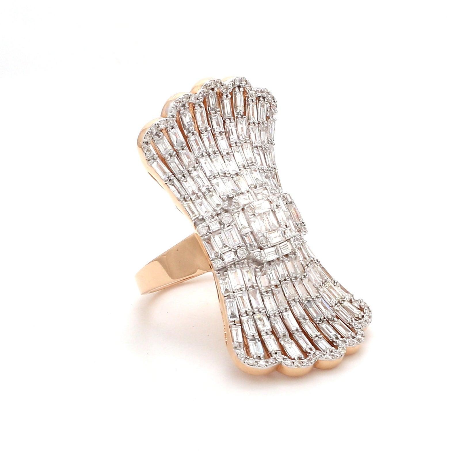 Contemporary 5.05 Carat Diamond 14 Karat Rose Gold Fan Ring For Sale