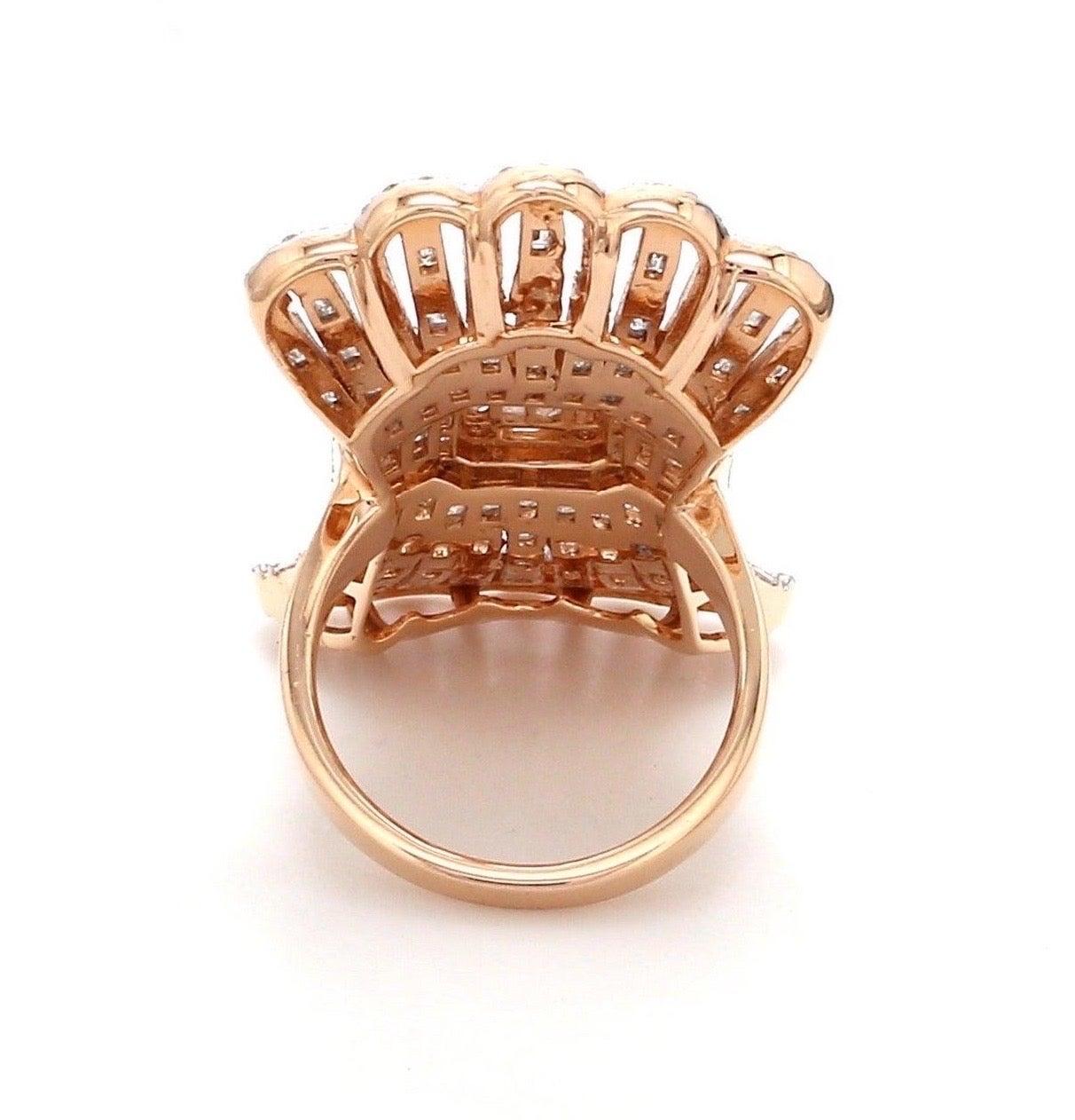 For Sale:  5.05 Carat Diamond 18 Karat Rose Gold Fan Ring 5