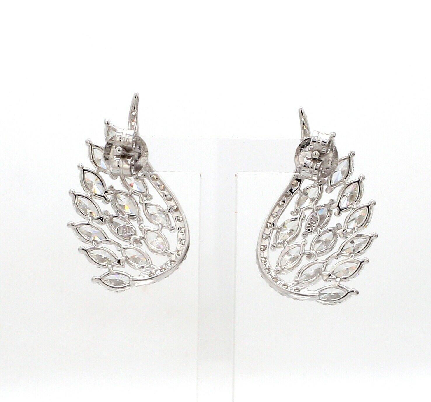 Mixed Cut 5.05 Carat Diamond 18 Karat White Gold Wing Earrings For Sale