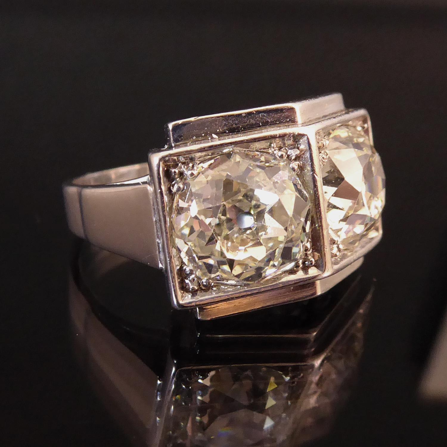 Modernist 5.05 Carat Diamond Ring, Old European Cut Diamonds, French Design, Platinum