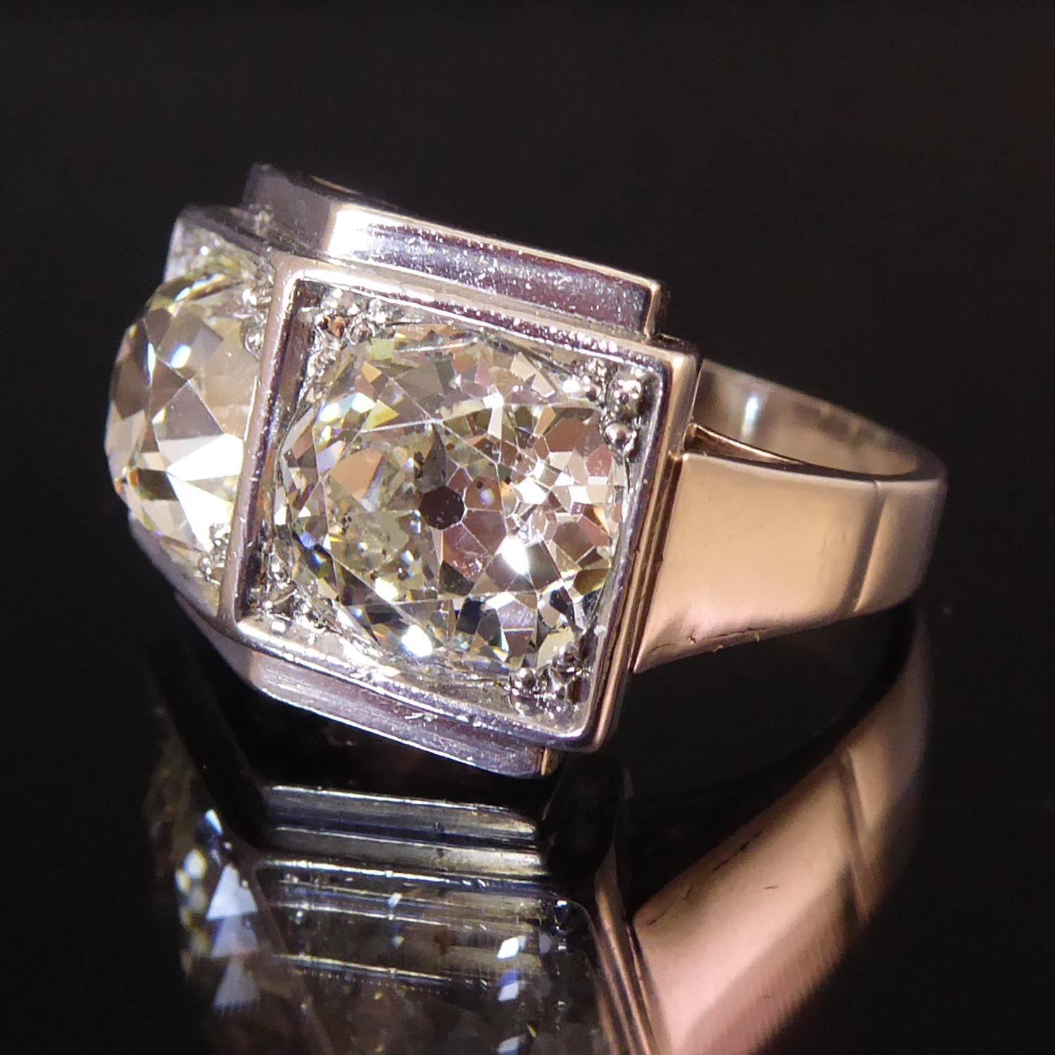 5.05 Carat Diamond Ring, Old European Cut Diamonds, French Design, Platinum In Good Condition In Yorkshire, West Yorkshire