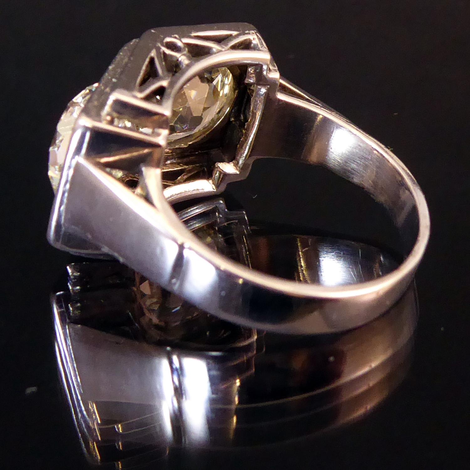 Women's 5.05 Carat Diamond Ring, Old European Cut Diamonds, French Design, Platinum