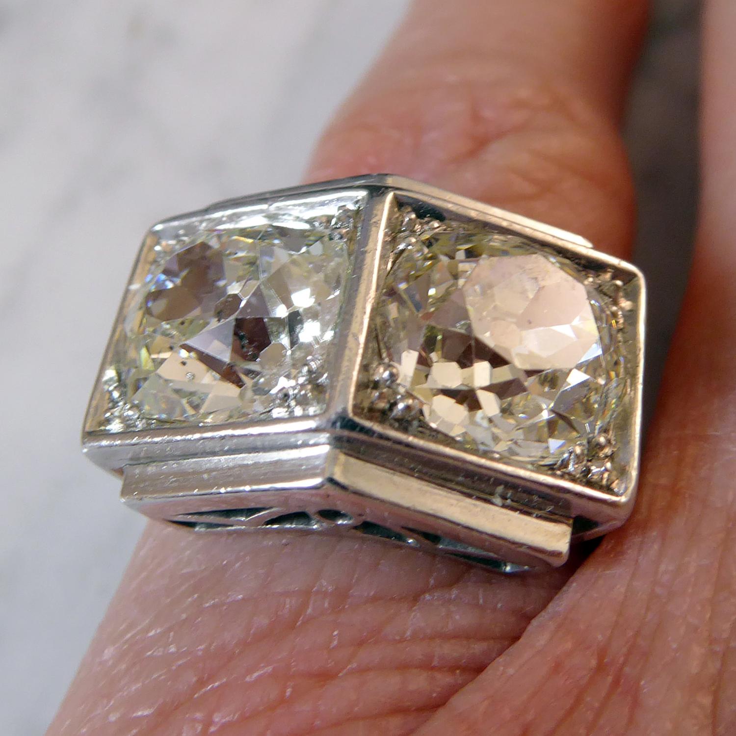 5.05 Carat Diamond Ring, Old European Cut Diamonds, French Design, Platinum 2