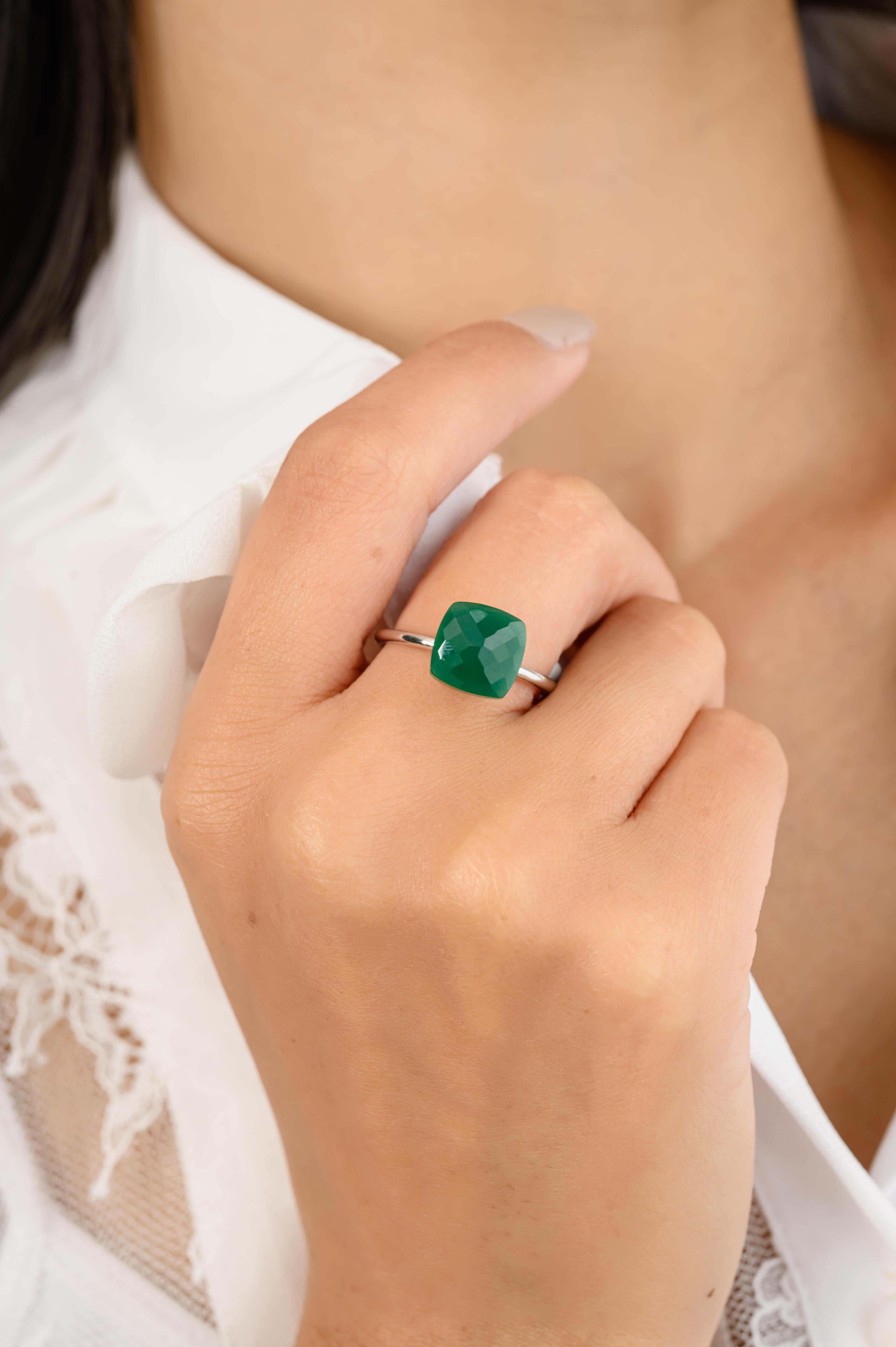 Im Angebot: 5,05 Karat grüner Onyx Single Stone Ring Geschenk in 14k massivem Weißgold () 2
