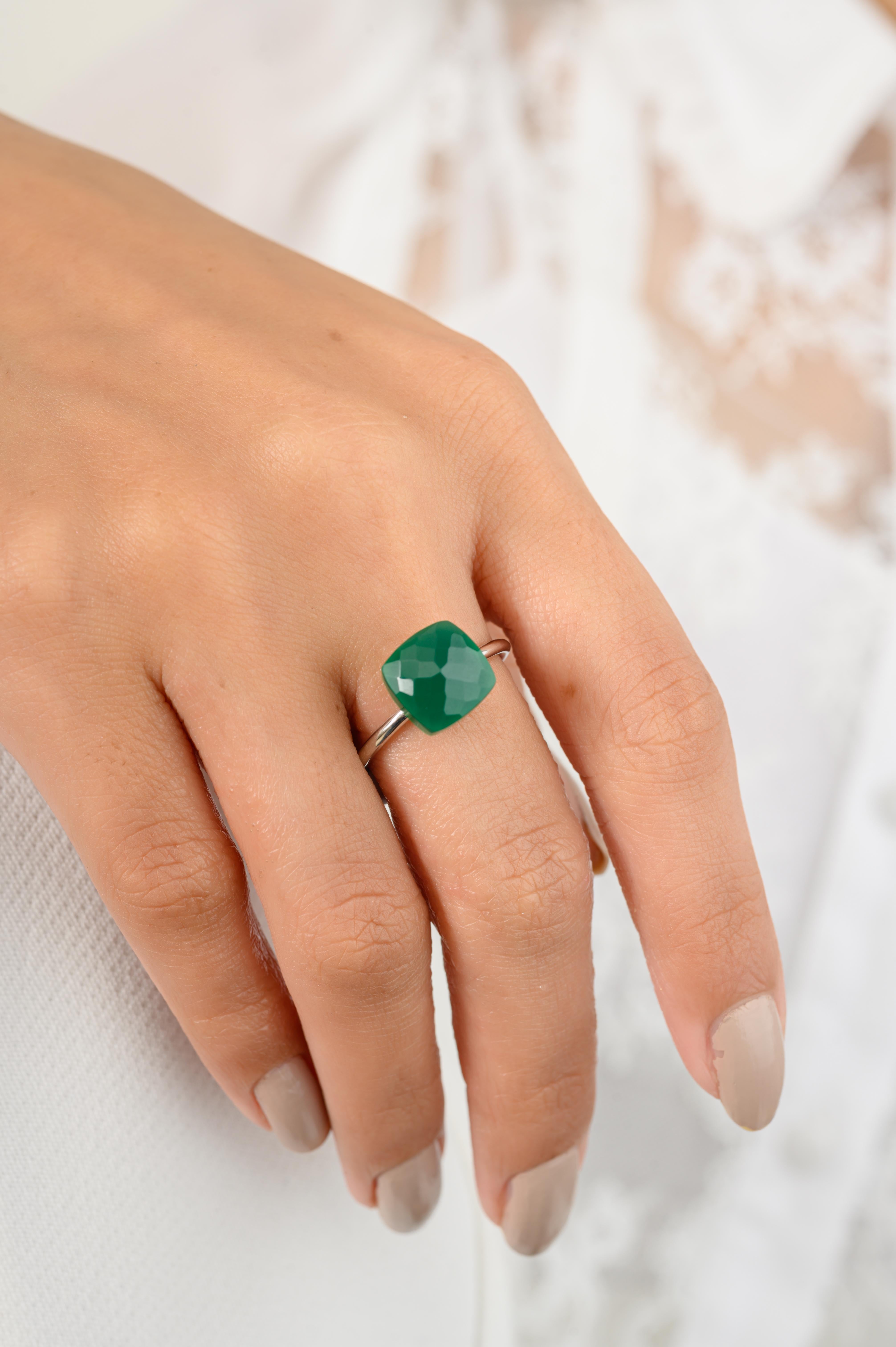 Im Angebot: 5,05 Karat grüner Onyx Single Stone Ring Geschenk in 14k massivem Weißgold () 4