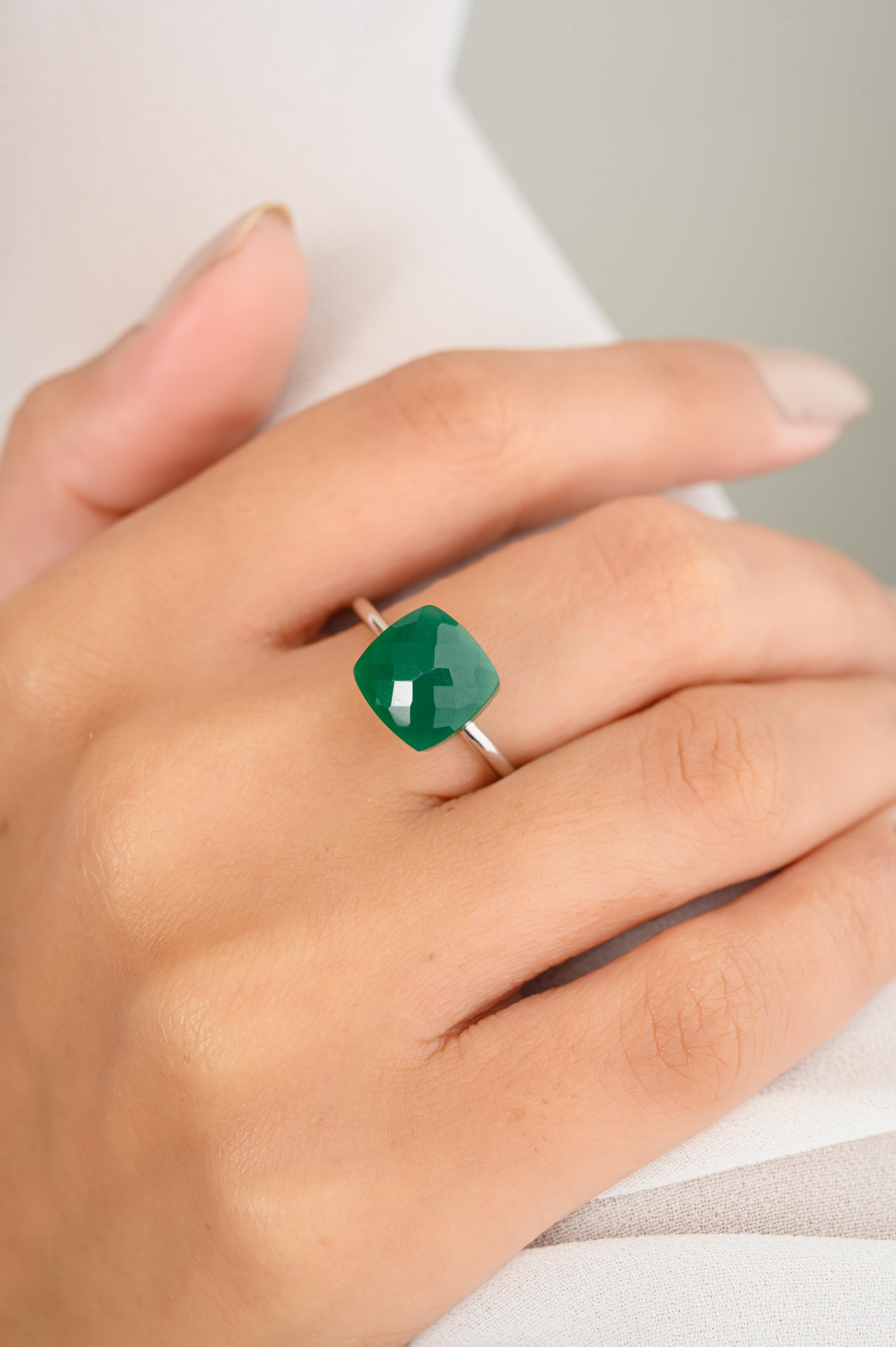 Im Angebot: 5,05 Karat grüner Onyx Single Stone Ring Geschenk in 14k massivem Weißgold () 6