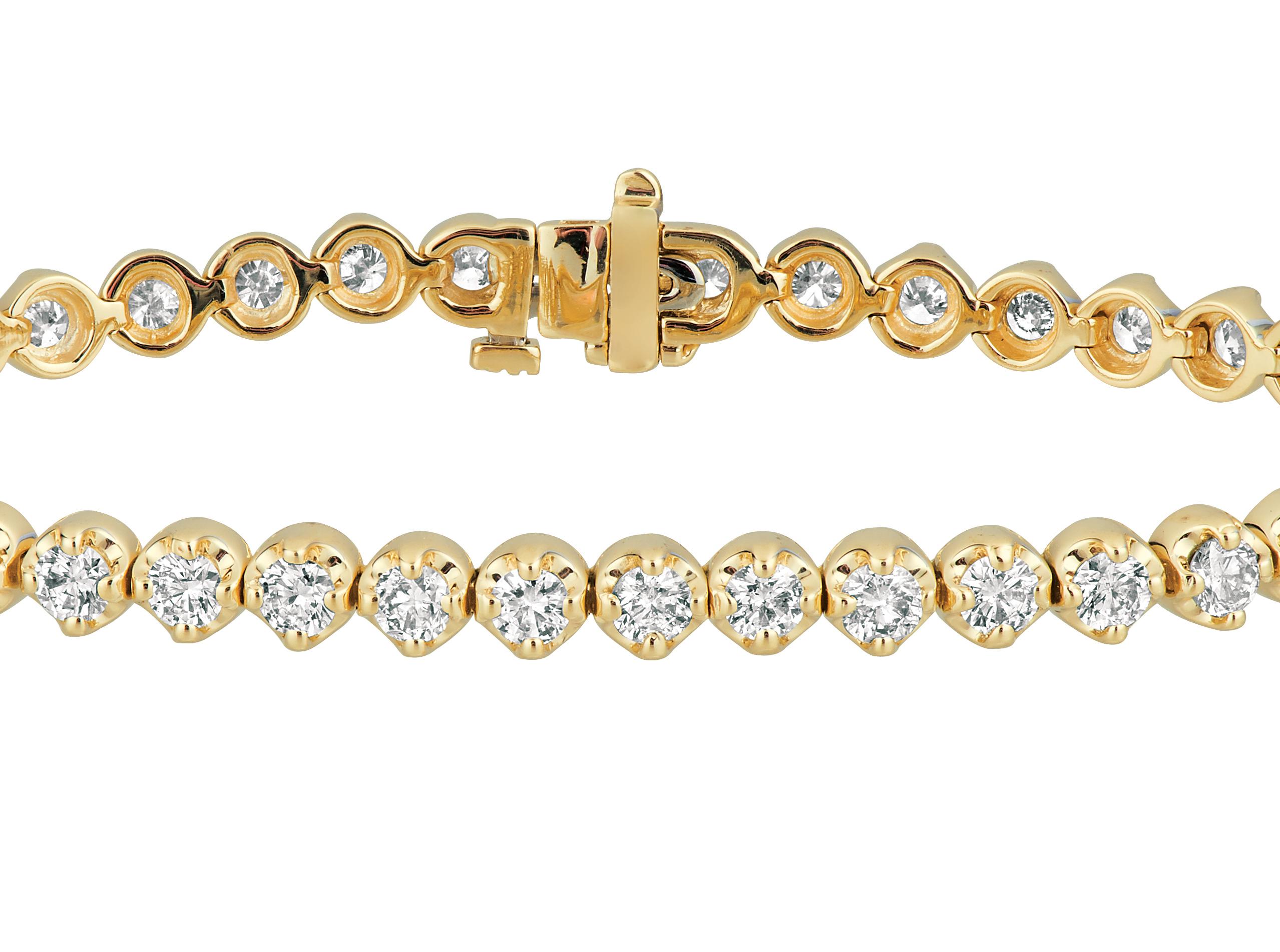 Taille ronde Bracelet en or jaune 14 carats avec diamants naturels de 5,05 carats G SI, design très unique en vente