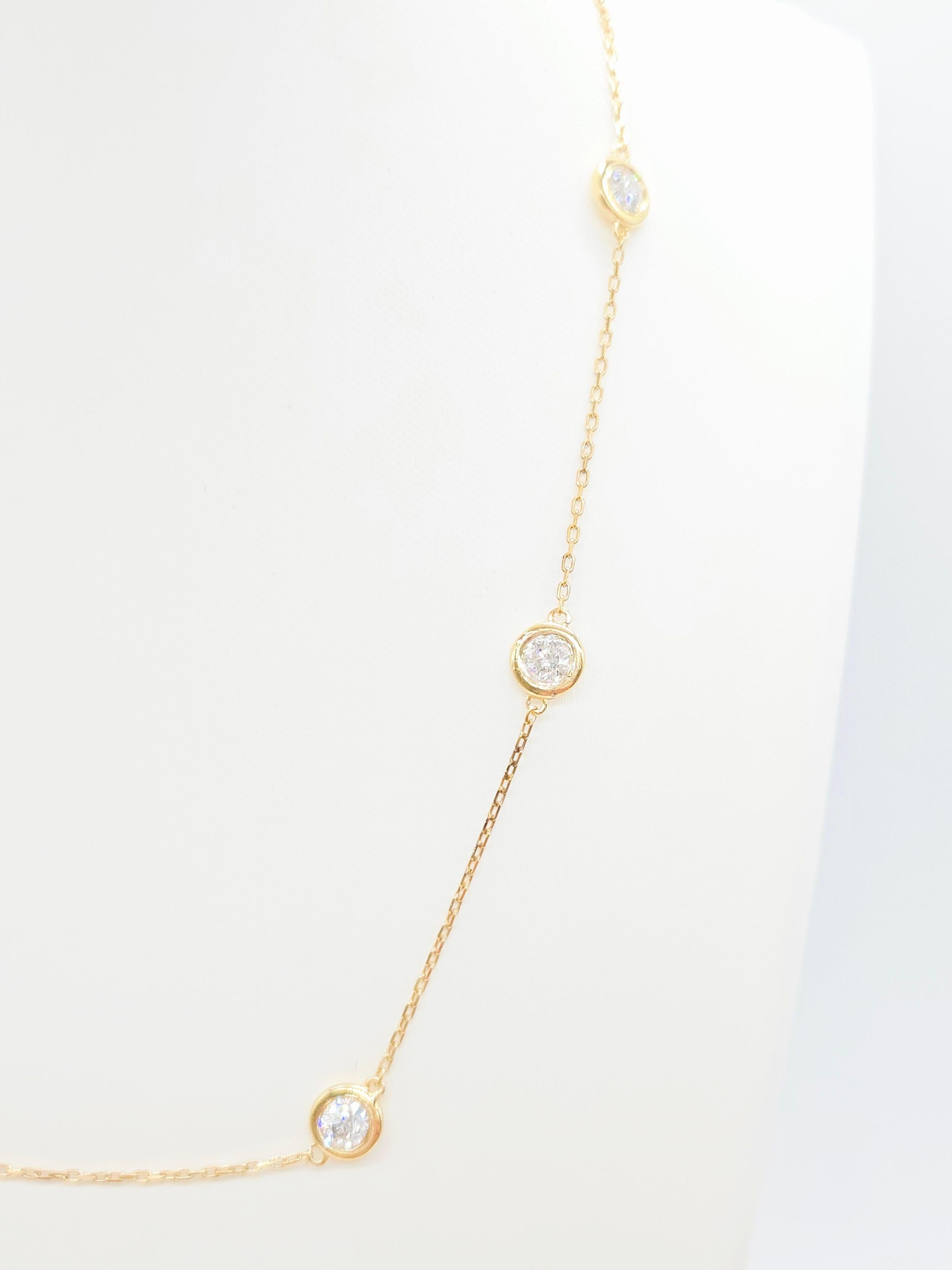 Contemporary 5.05 Carat Natural Diamond By The Yard Necklace 14 Karat Yellow Gold 16'' For Sale
