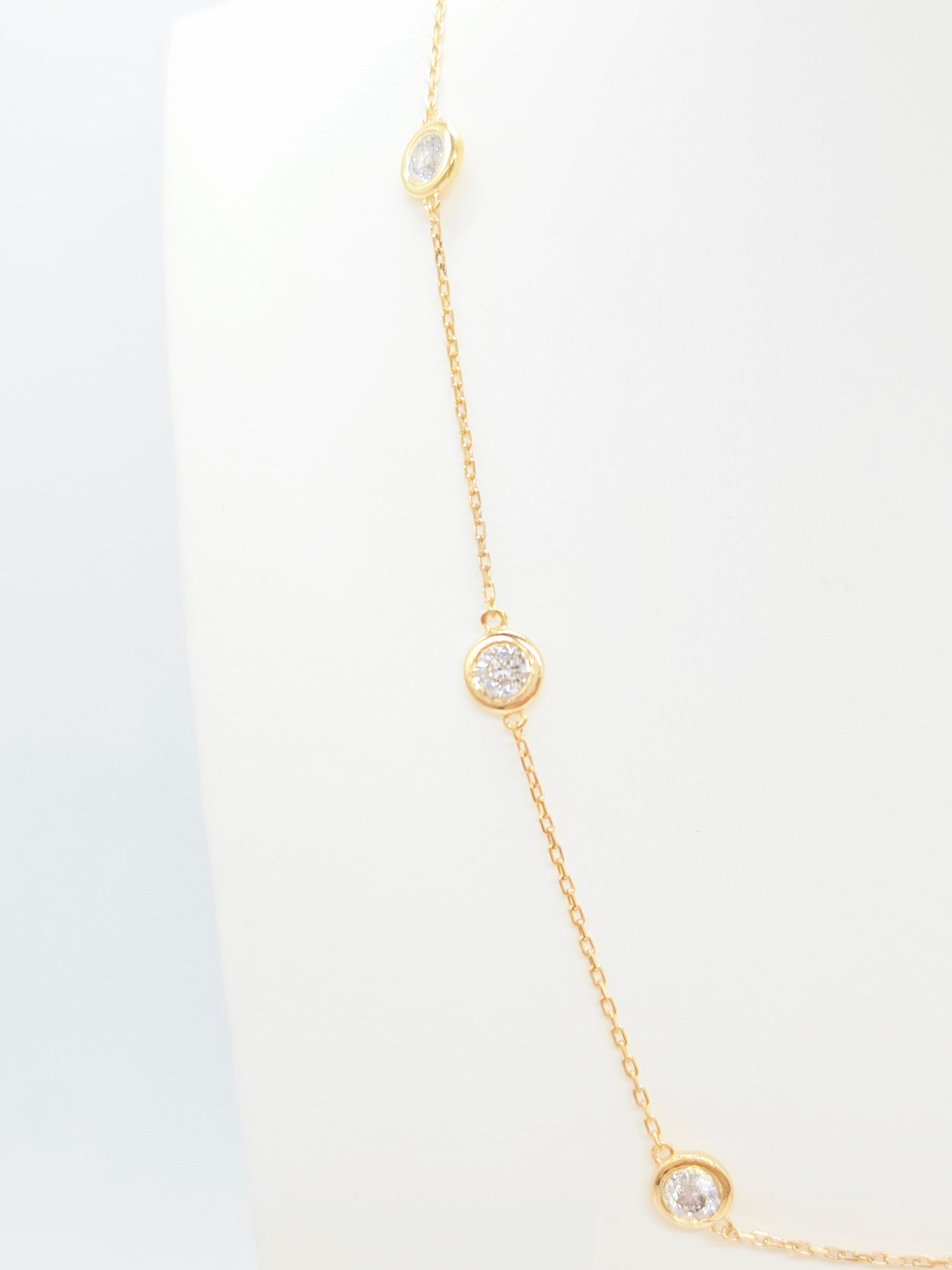 Round Cut 5.05 Carat Natural Diamond By The Yard Necklace 14 Karat Yellow Gold 16'' For Sale