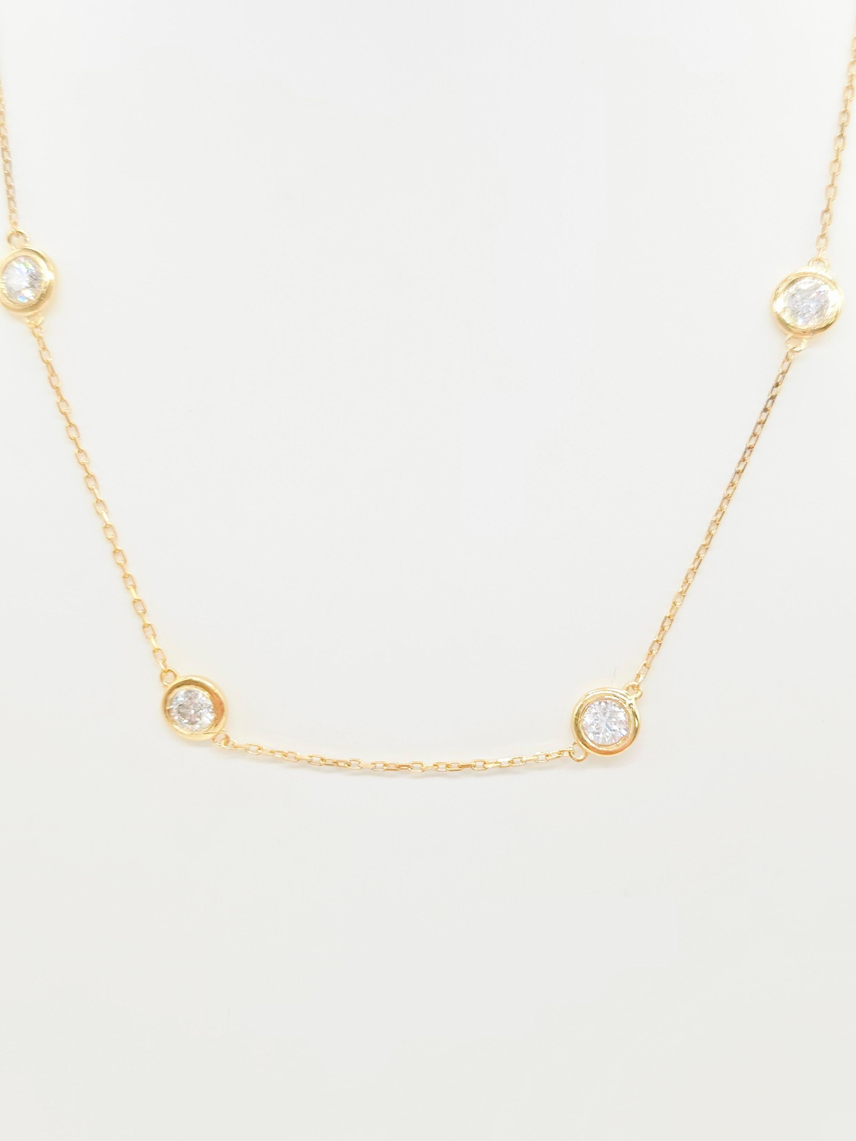 5.05 Carat Natural Diamond By The Yard Necklace 14 Karat Yellow Gold 16'' In New Condition For Sale In Great Neck Plaza, NY