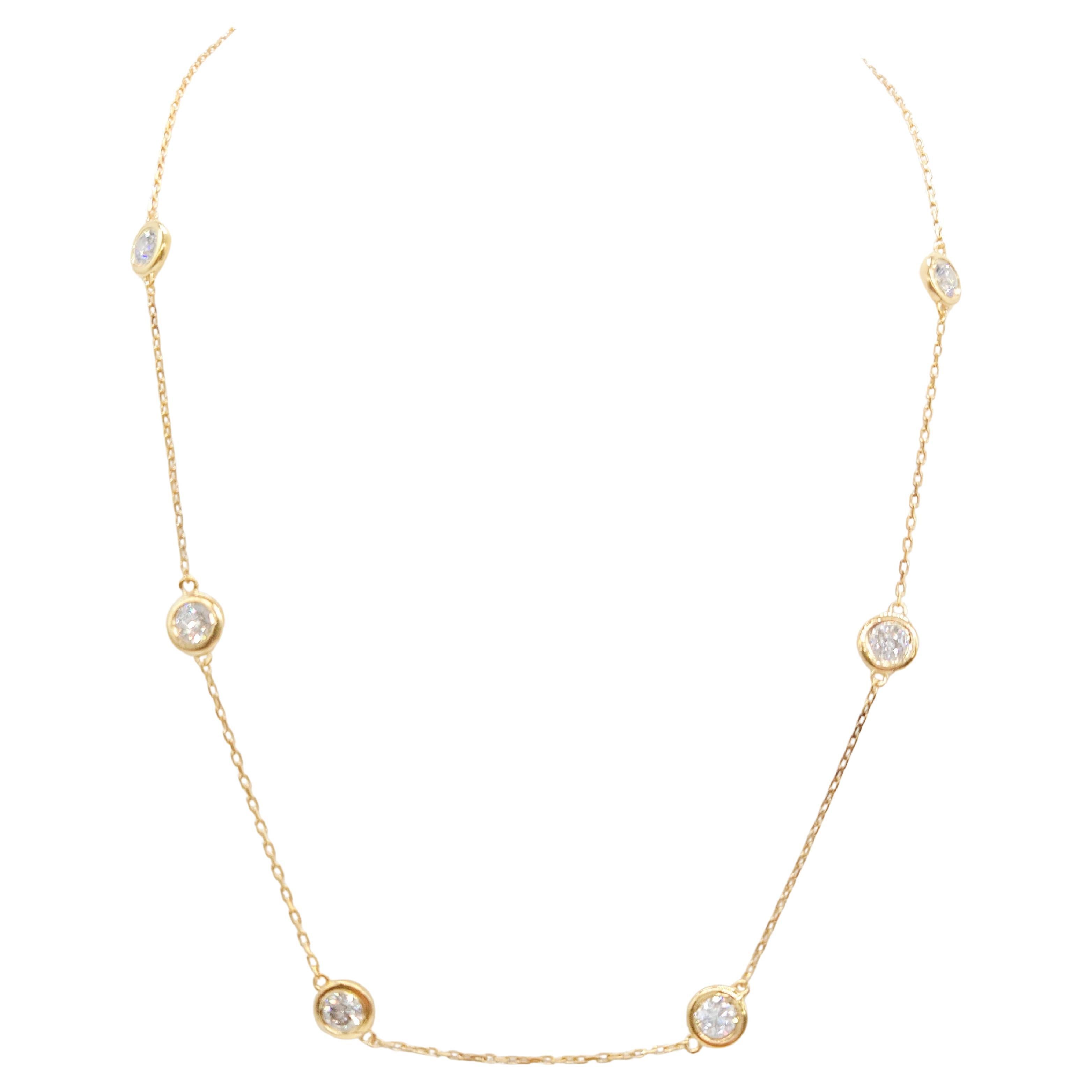 5.05 Carat Natural Diamond By The Yard Necklace 14 Karat Yellow Gold 16''