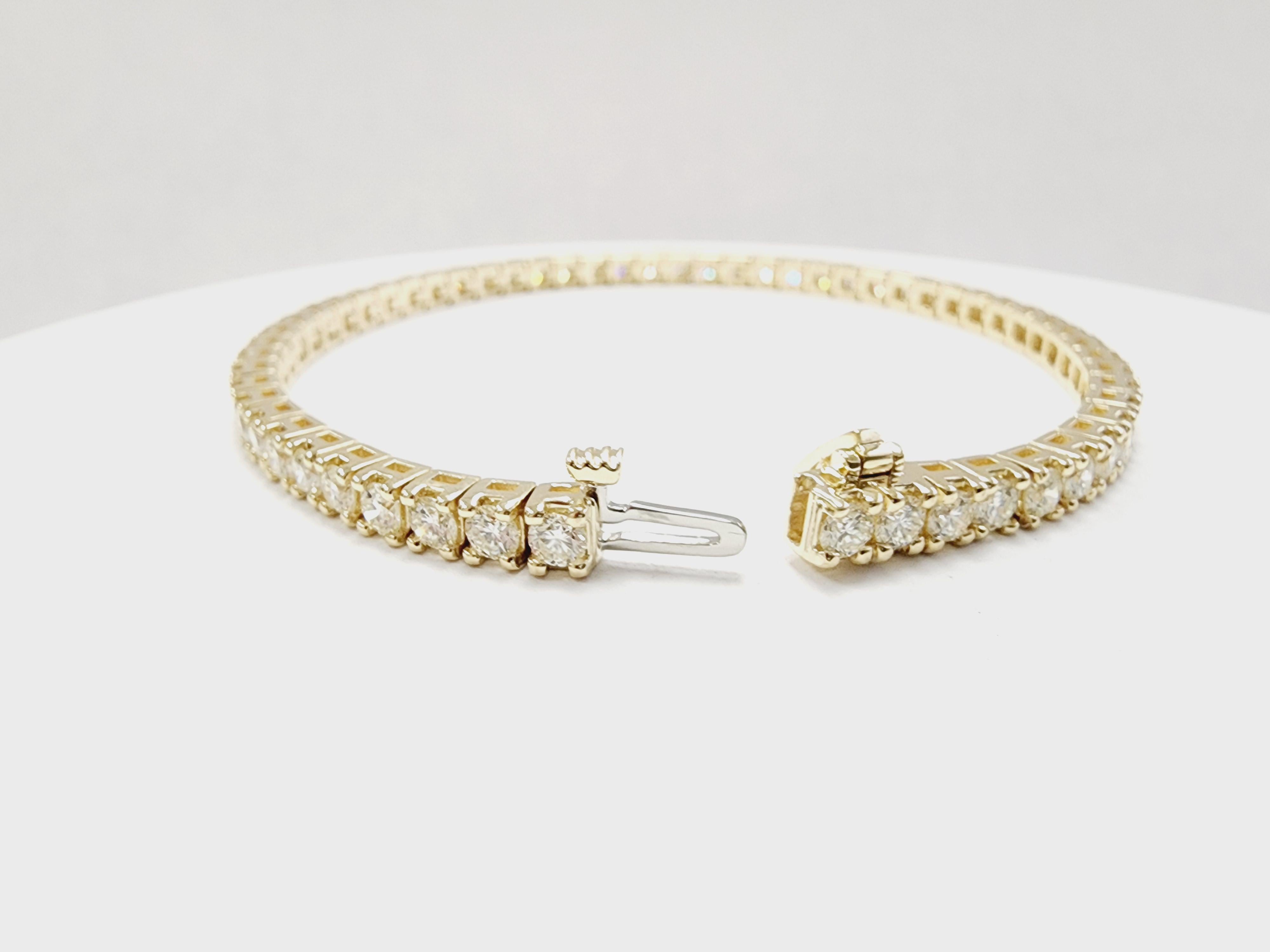 Taglio brillante Bracciale tennis con diamanti naturali da 5,05 carati in oro giallo 14 carati