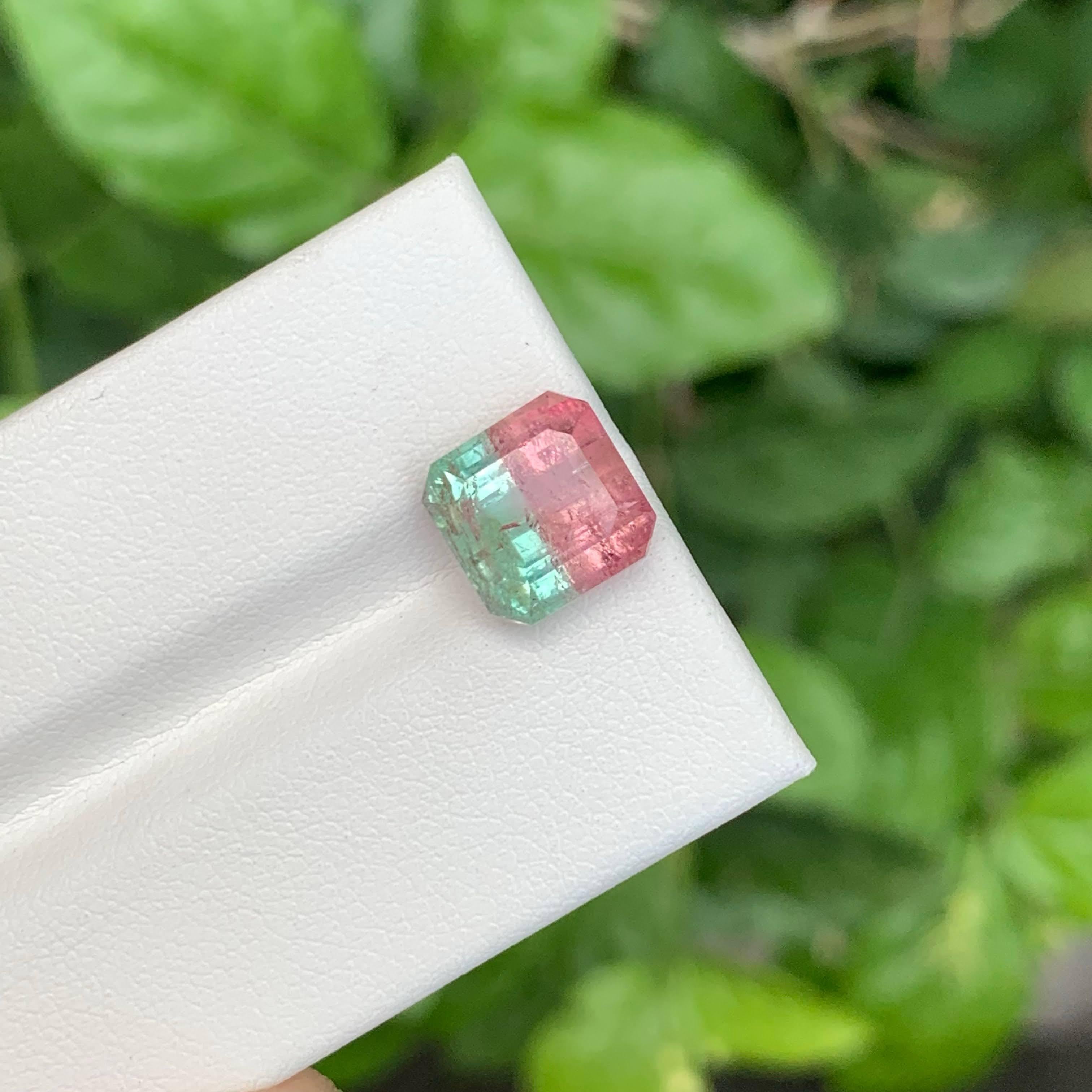 5.05 Carat Natural Loose Bi Color Tourmaline Stone Emerald Cut Afghan Gemstone (pierre précieuse afghane de taille émeraude) en vente 1