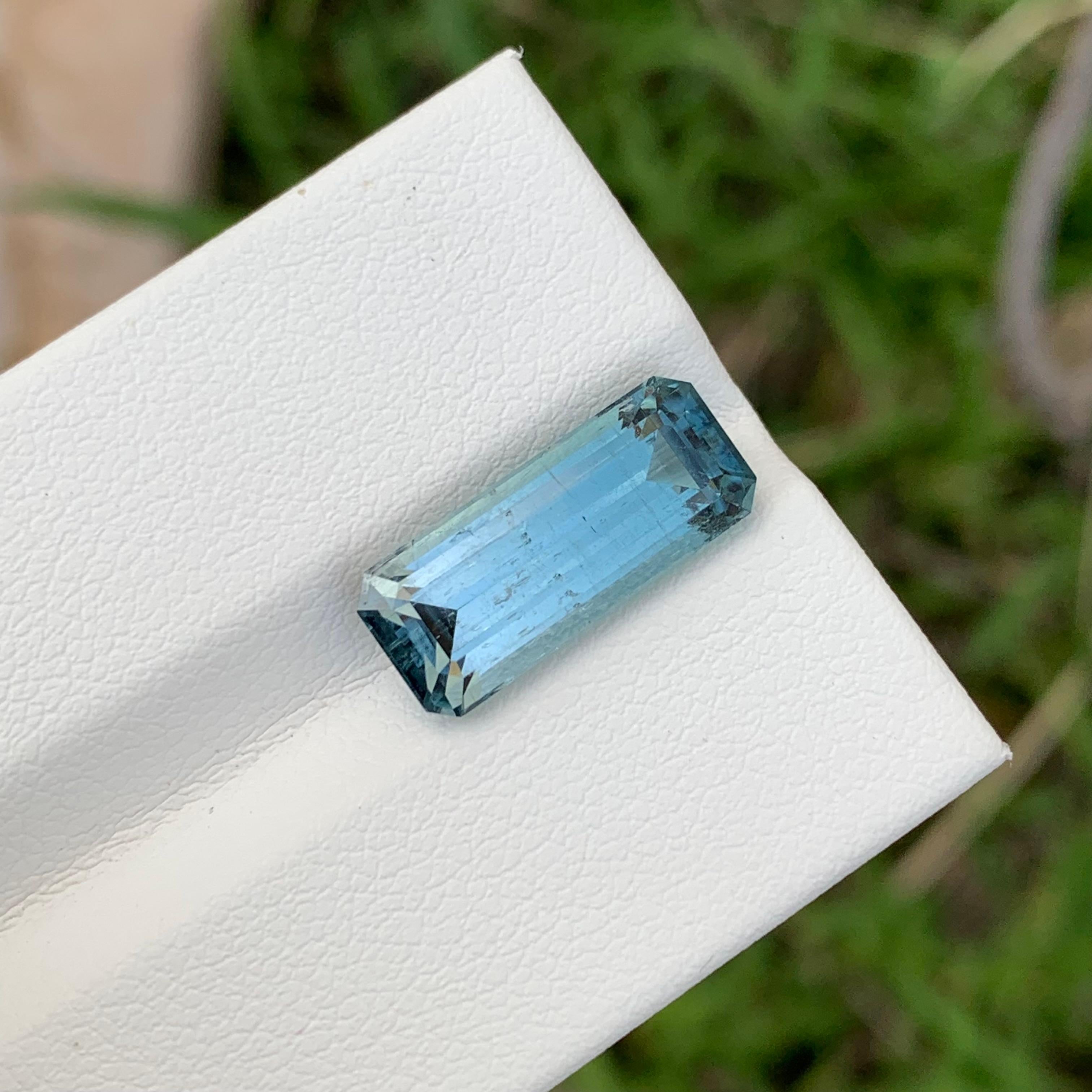 Arts and Crafts Rare Color 5.05 Carat Natural Loose Blue Seafoam Tourmaline Emerald Shape Gem For Sale