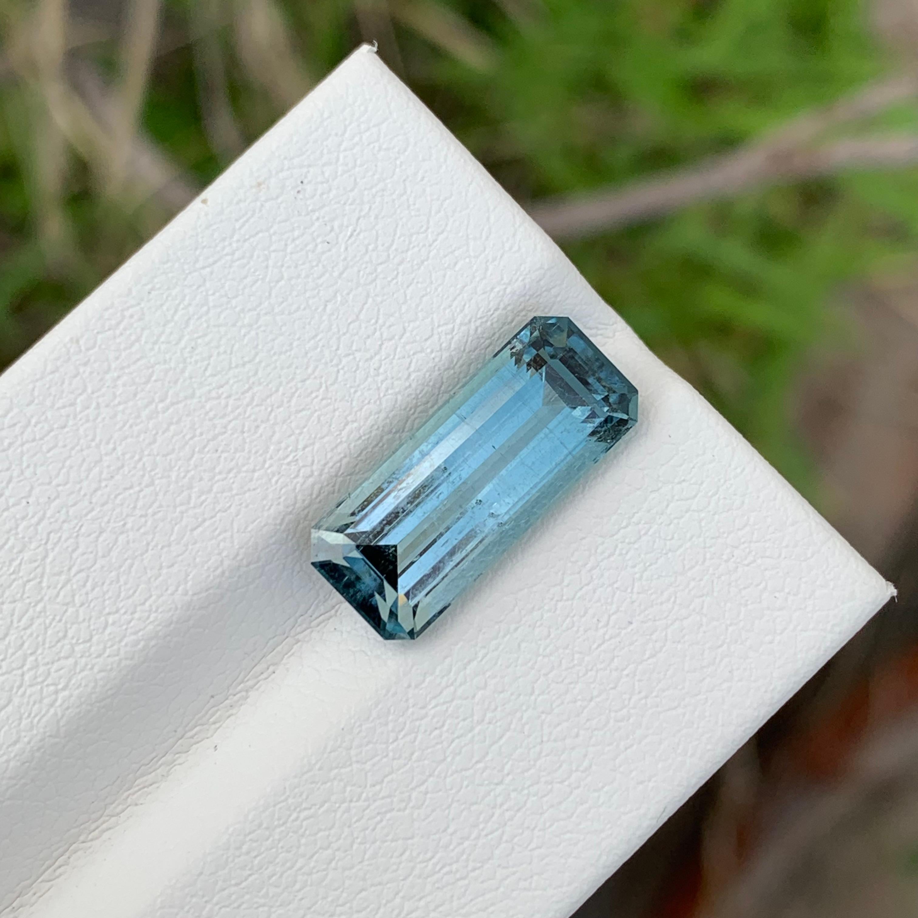 Women's or Men's Rare Color 5.05 Carat Natural Loose Blue Seafoam Tourmaline Emerald Shape Gem For Sale