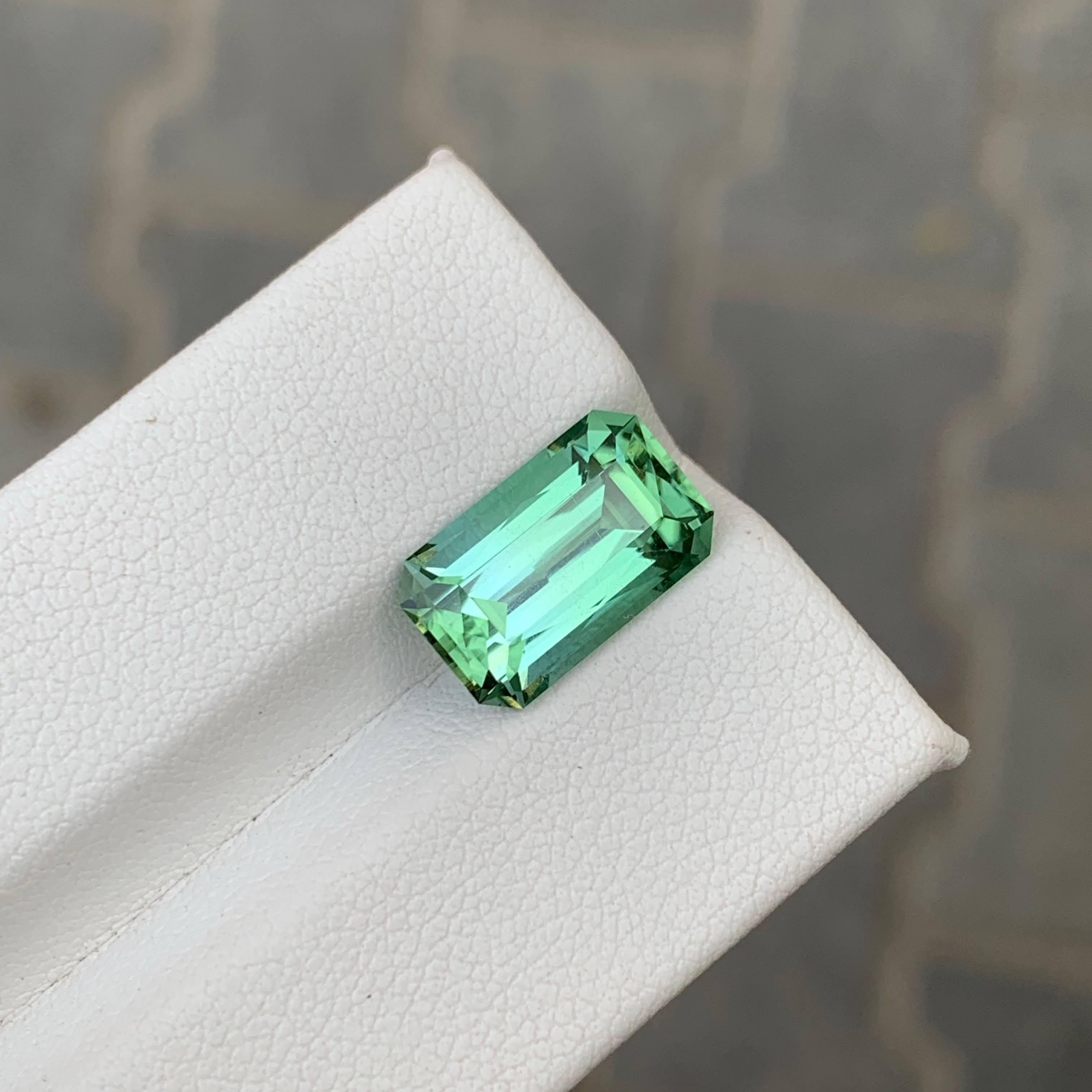 5.05 Carat Natural Loose Lagoon Green Tourmaline Emerald Cut Afghan Gemstone For Sale 6