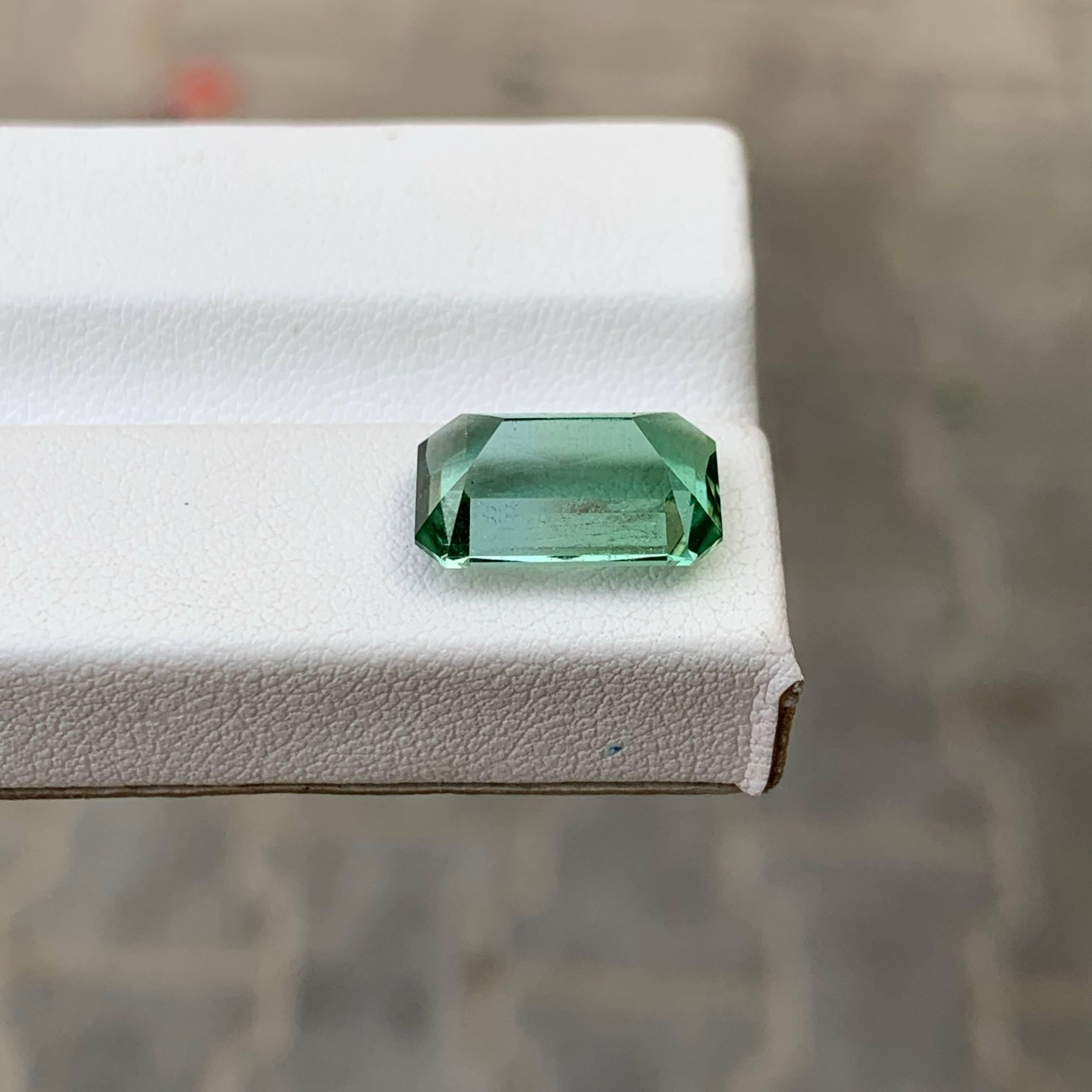 Modern 5.05 Carat Natural Loose Lagoon Green Tourmaline Emerald Cut Afghan Gemstone For Sale