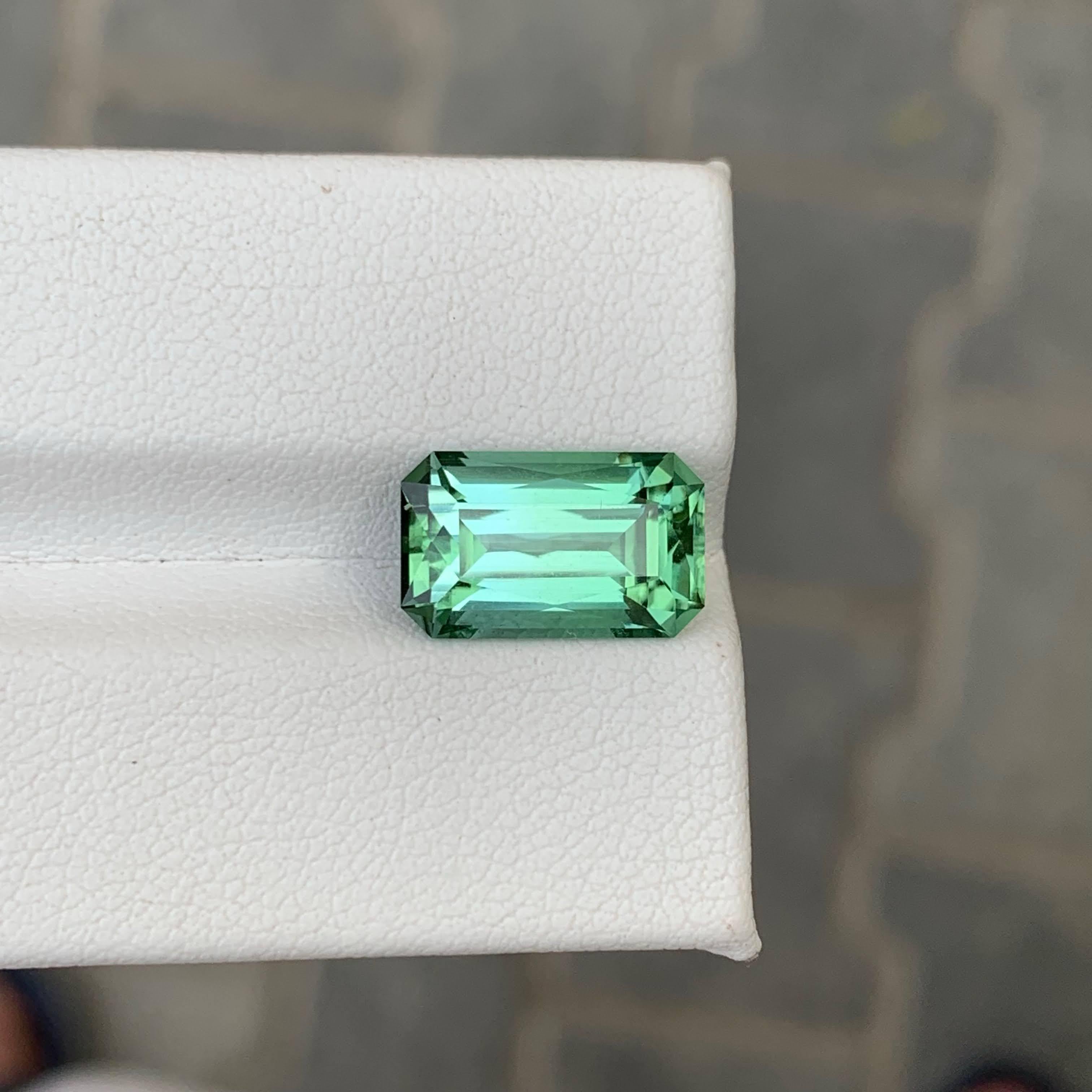 5.05 Carat Natural Loose Lagoon Green Tourmaline Emerald Cut Afghan Gemstone For Sale 1