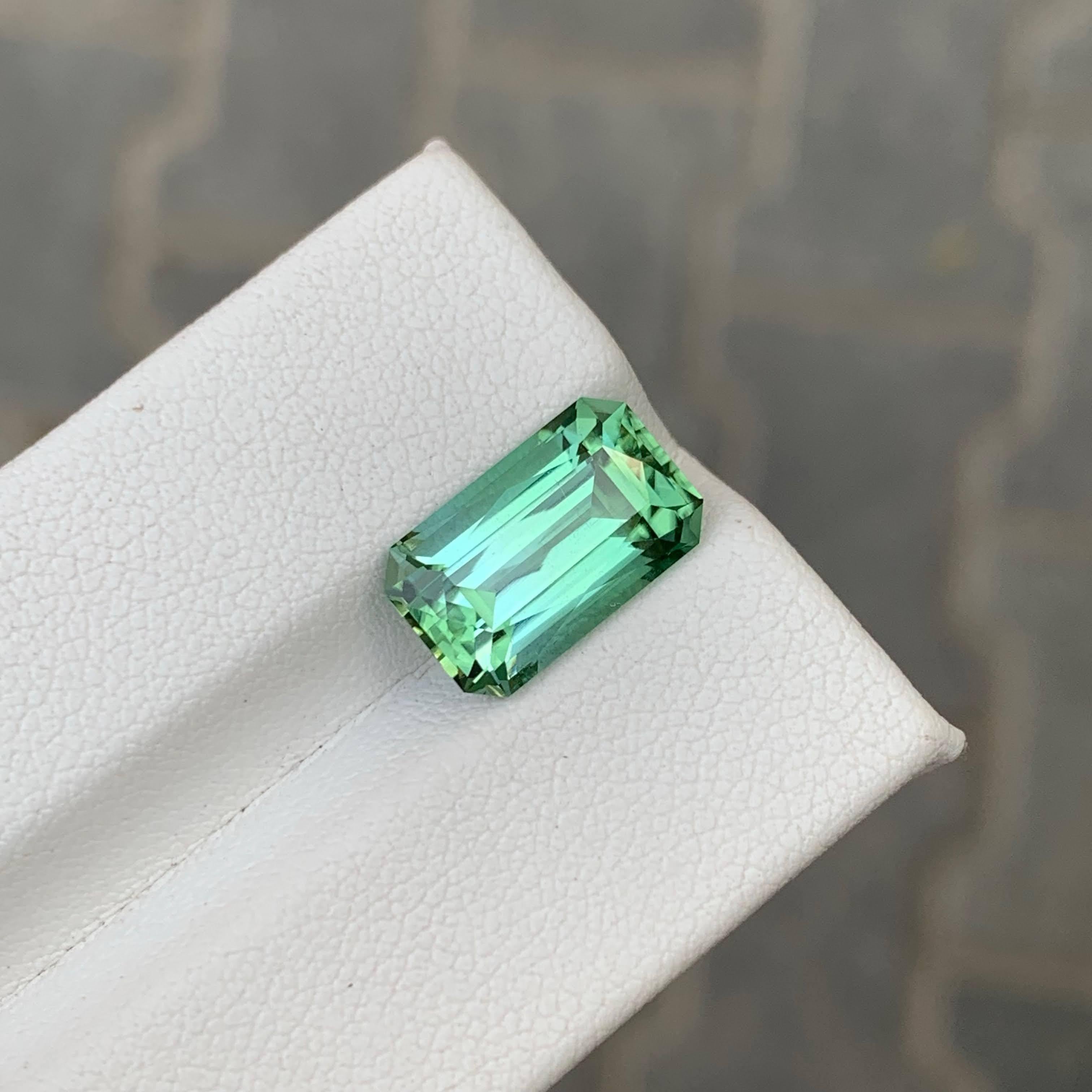 5.05 Carat Natural Loose Lagoon Green Tourmaline Emerald Cut Afghan Gemstone For Sale 2
