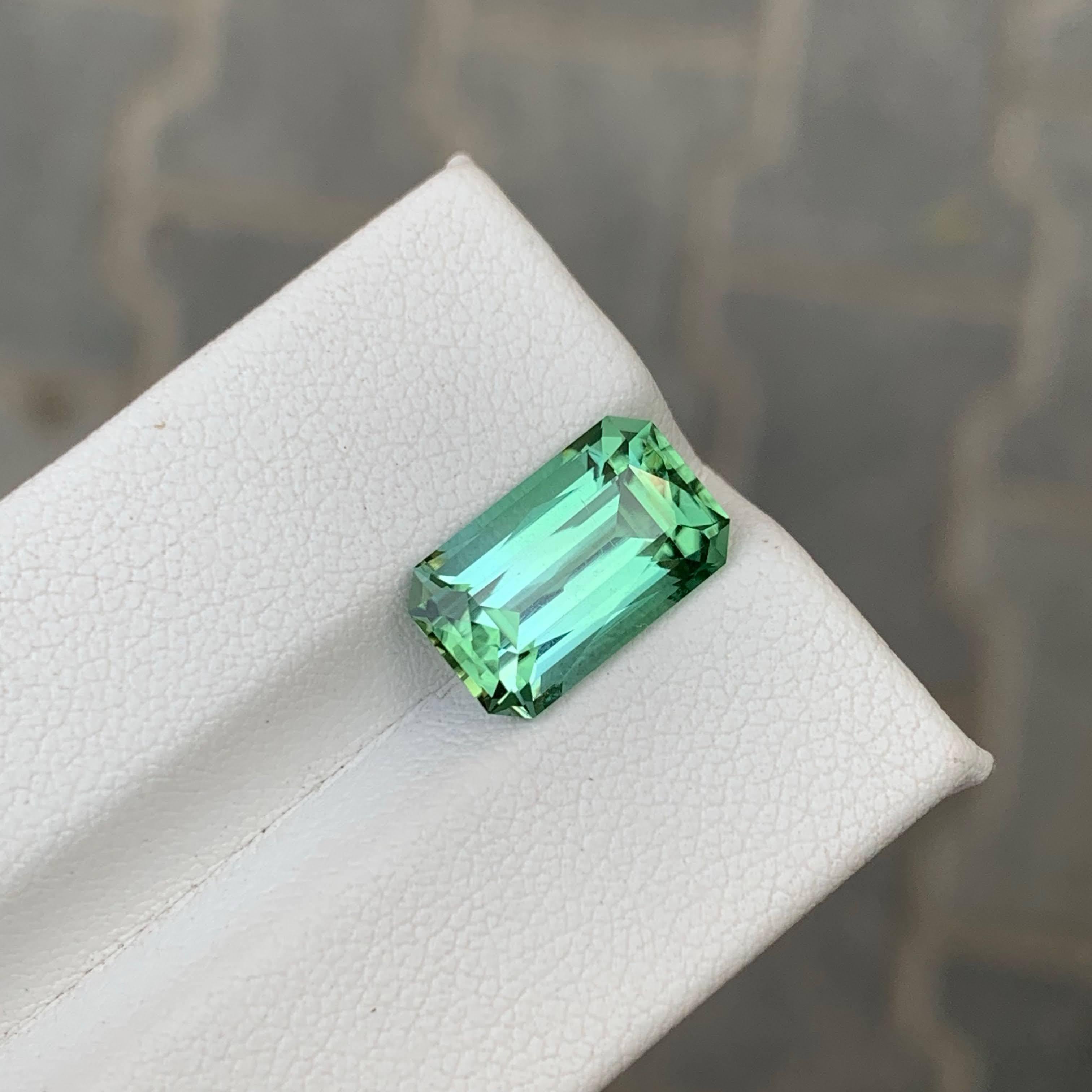 5.05 Carat Natural Loose Lagoon Green Tourmaline Emerald Cut Afghan Gemstone For Sale 3