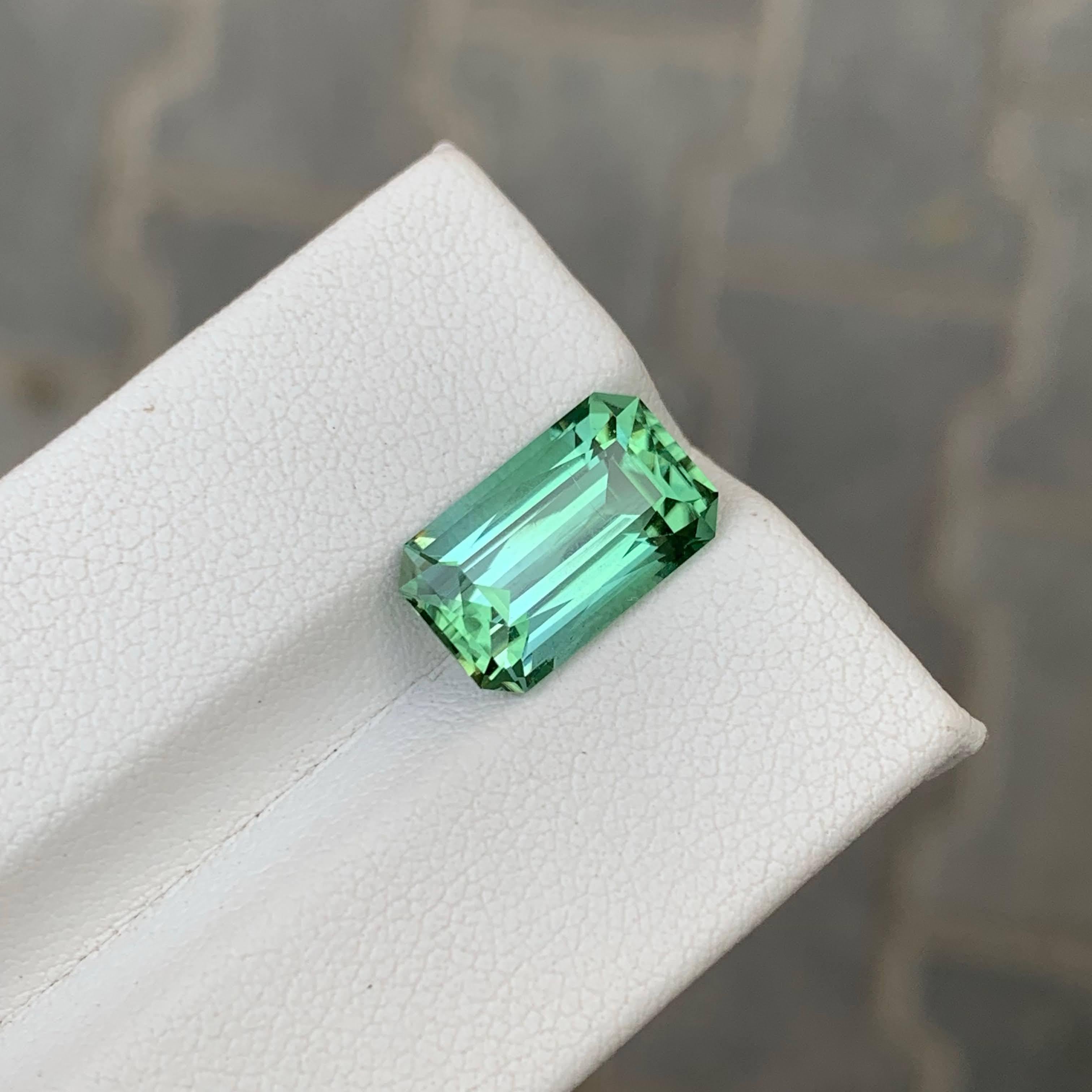 5.05 Carat Natural Loose Lagoon Green Tourmaline Emerald Cut Afghan Gemstone For Sale 4