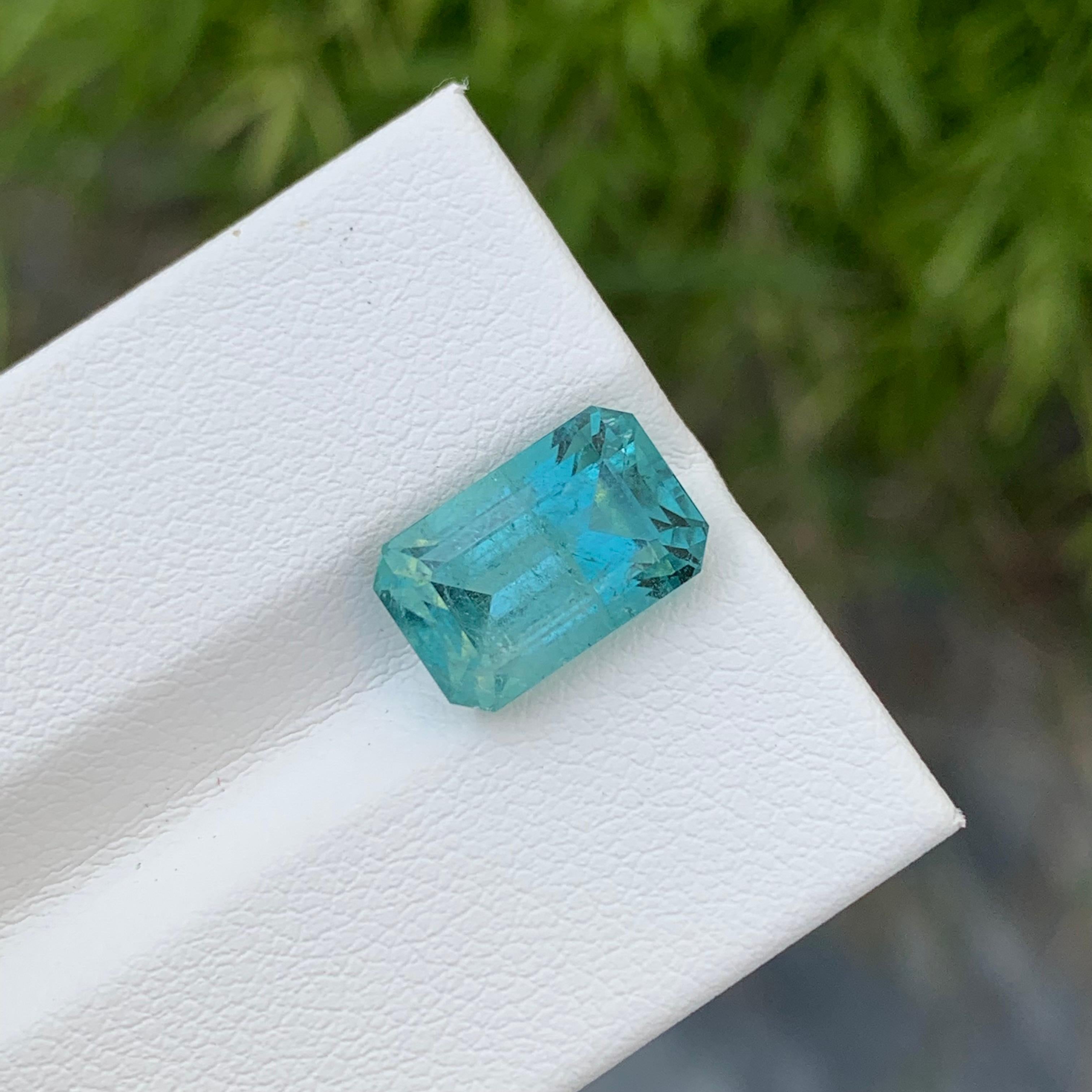 Arts and Crafts 5.05 Carat Natural Rich Color Loose Seafoam Tourmaline Emerald Shape Gemstone For Sale