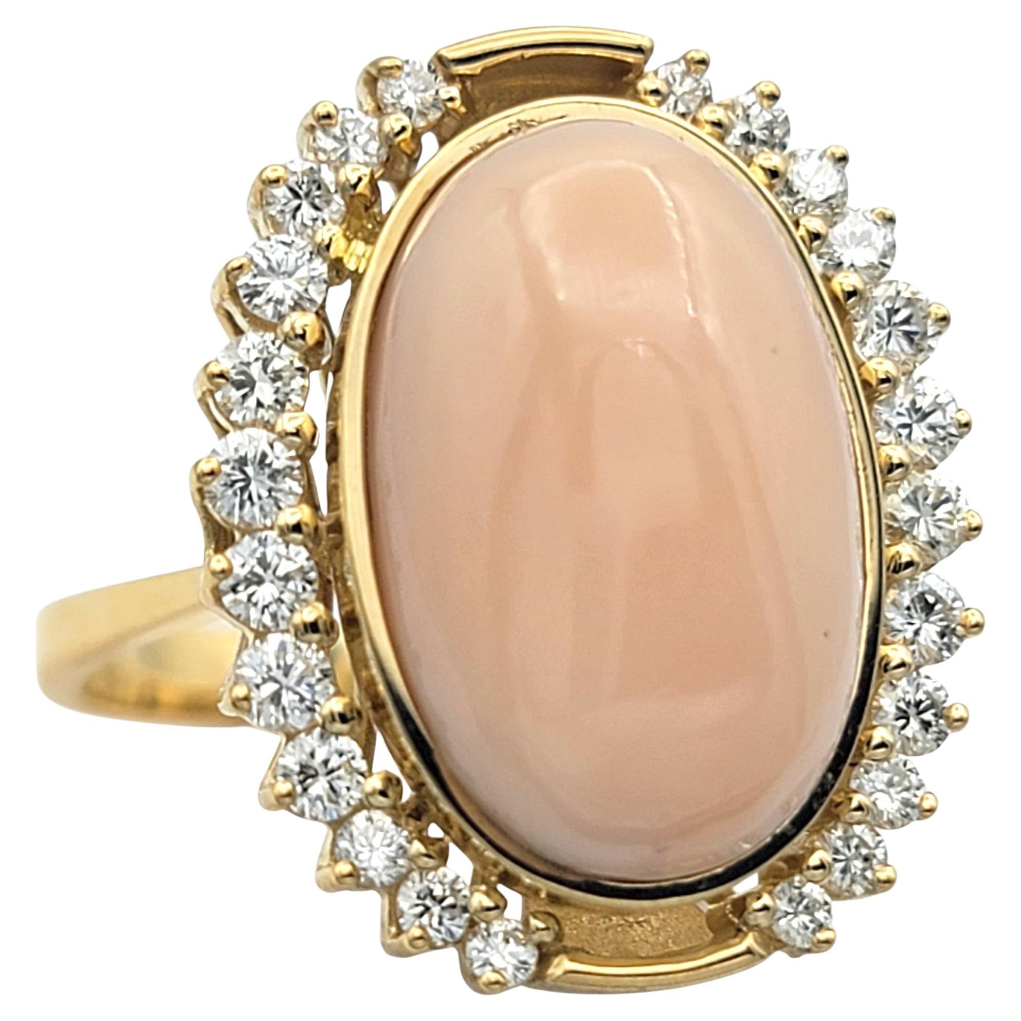 5.05 Carat Oval Cabochon Pink Coral Cocktail Ring with Diamonds 18 Karat Gold