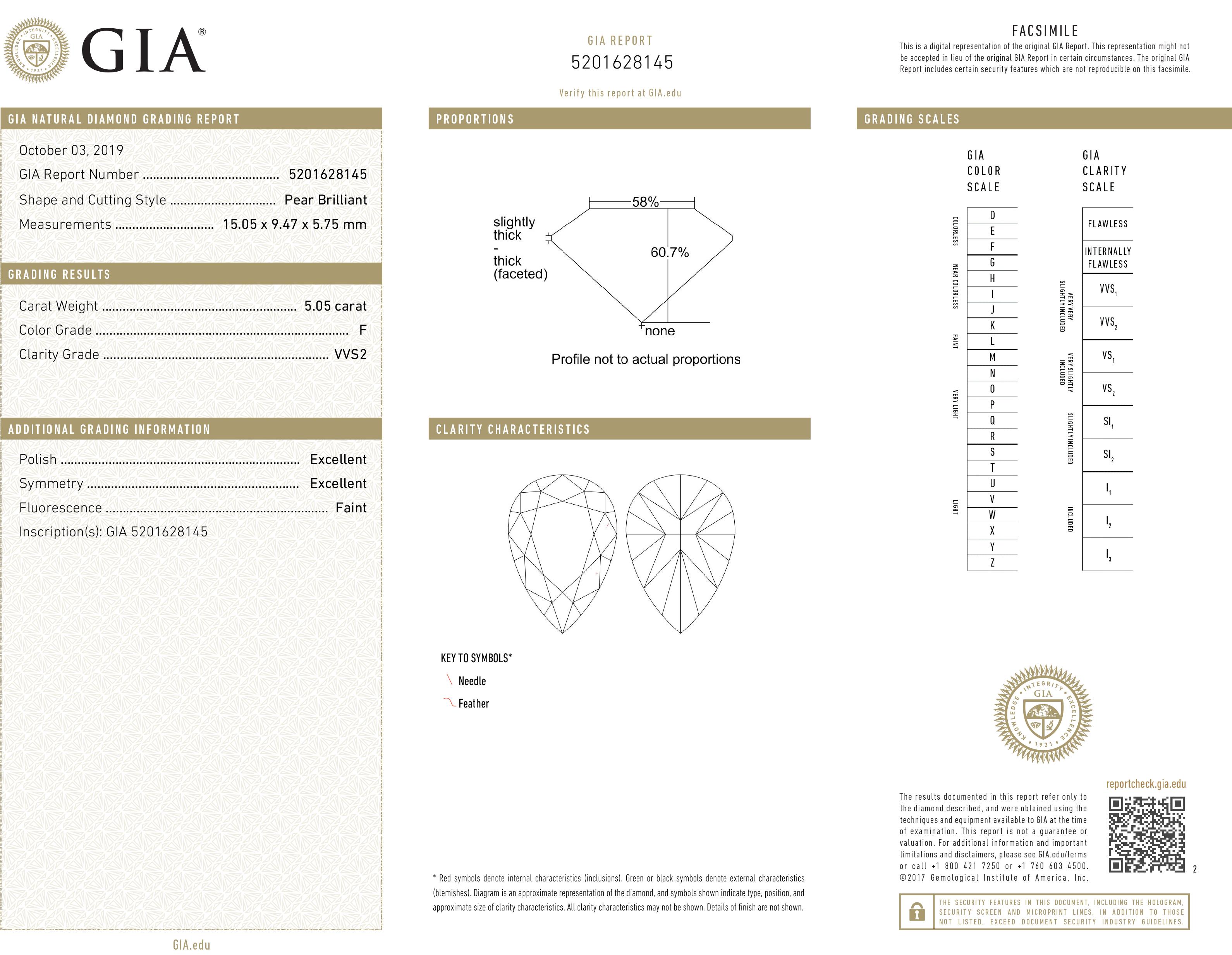 5.05 Carat Pear Shape Diamond GIA Certified In New Condition For Sale In New York, NY