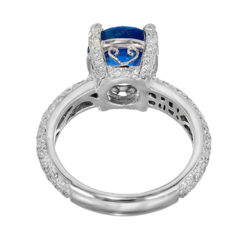 Women's 5.05 Carat Round Blue Sapphire Diamond Platinum Engagement Ring For Sale