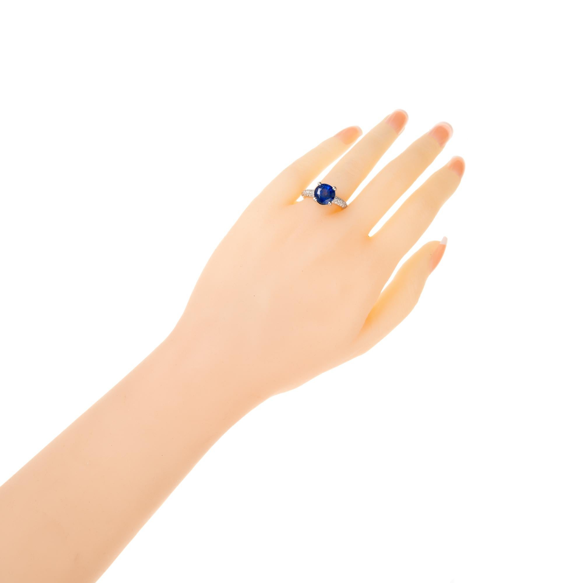 5.05 Carat Round Blue Sapphire Diamond Platinum Engagement Ring For Sale 2