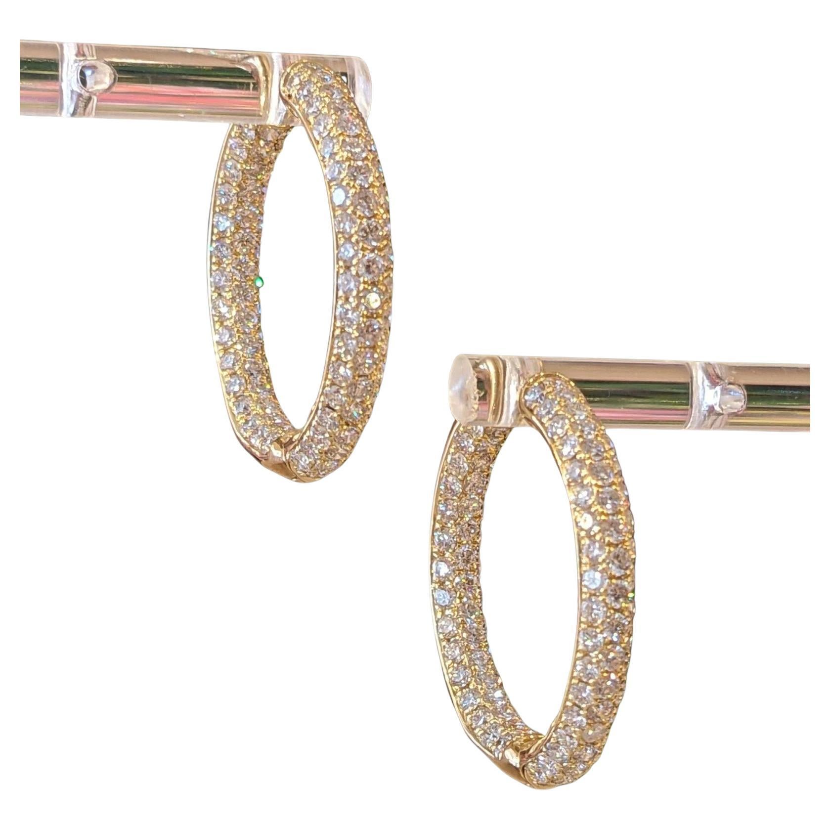 5.05 cttw Inside Out Round Pave Diamond Hoop Earrings 18k Yellow Gold