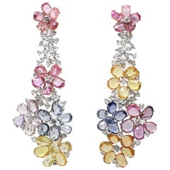 50.57 Carat Multi-Color Sapphires and White Diamonds Dangling Earrings