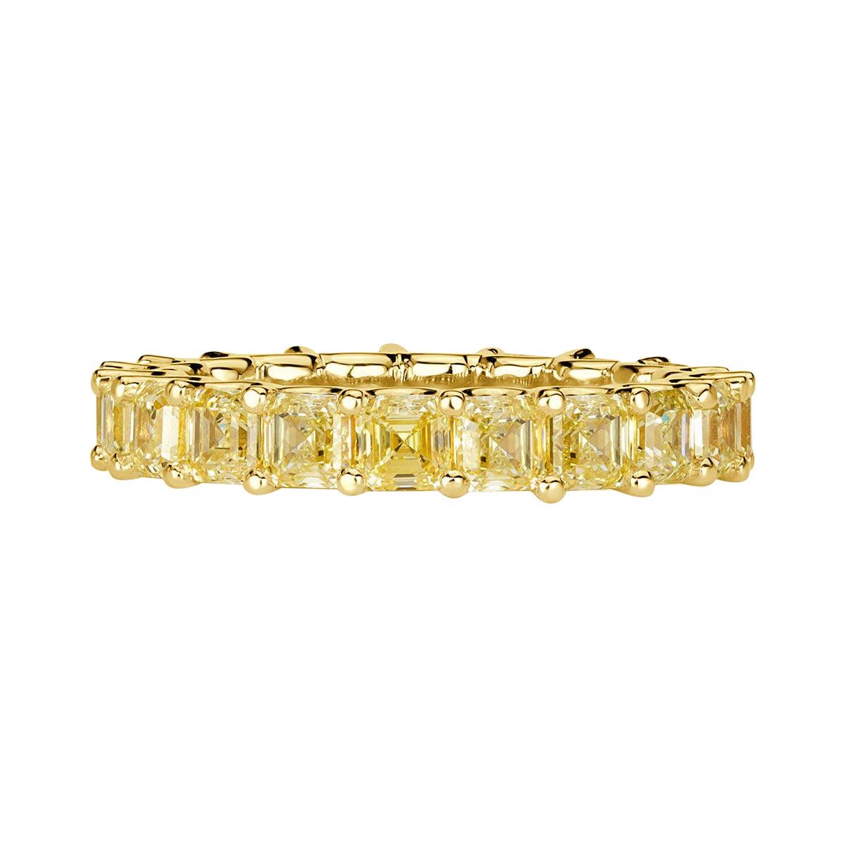 5.05ct Fancy Yellow Asscher Cut Diamond Eternity Band in 18k Yellow Gold For Sale