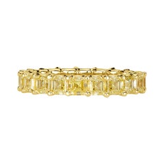 5.05ct Fancy Yellow Asscher Cut Diamond Eternity Band in 18k Yellow Gold