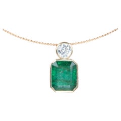5.05ct Natural Zambian Emerald and Lab Diamond Pendant 14K Gold R4712