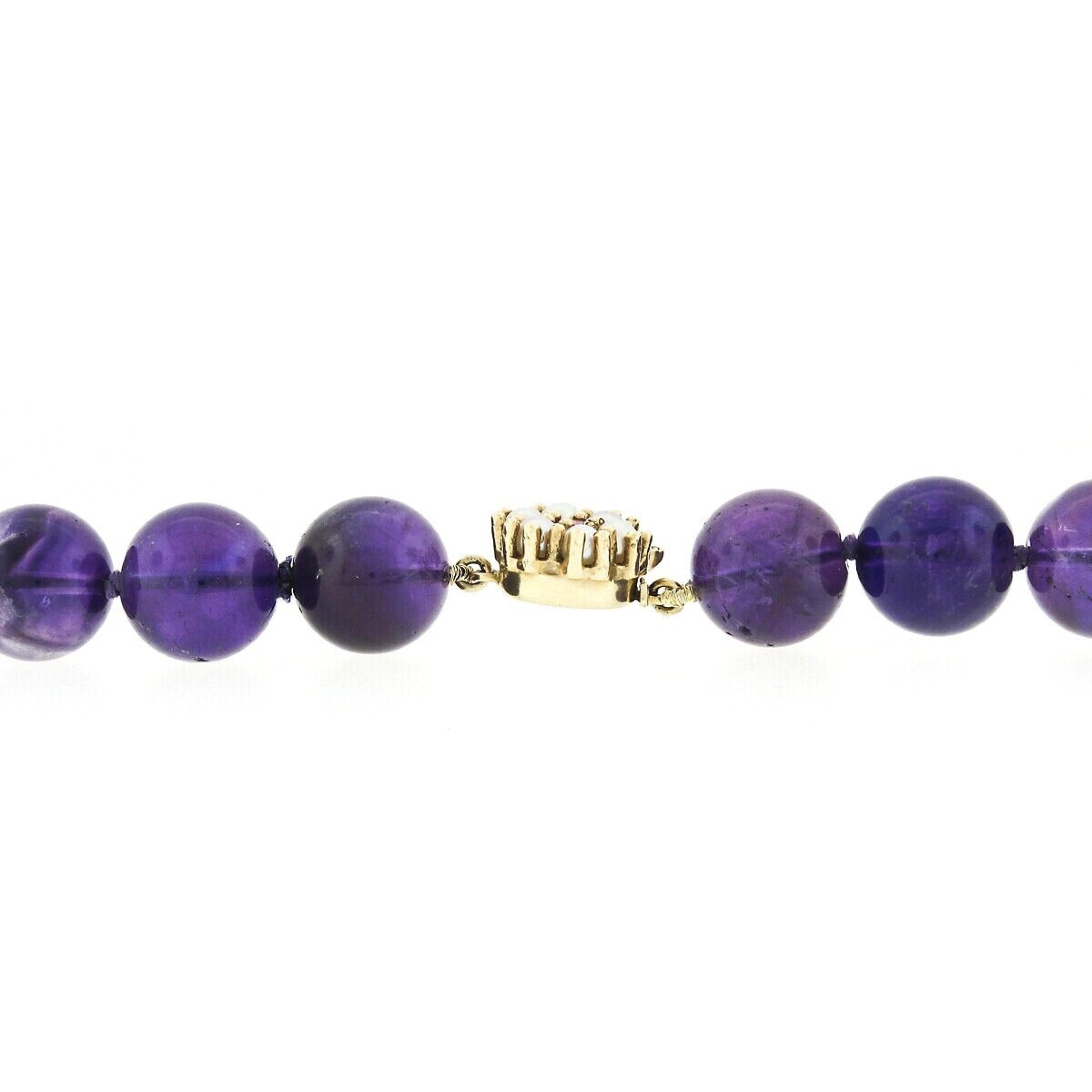 Women's or Men's 505ctw Round Bead Amethyst Strand Necklace W/ 14k Gold Pearl Ruby Clasp