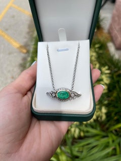 5.05tcw Vintage Oval Emerald & Diamond Necklace 14K Gold Emerald Anniversary