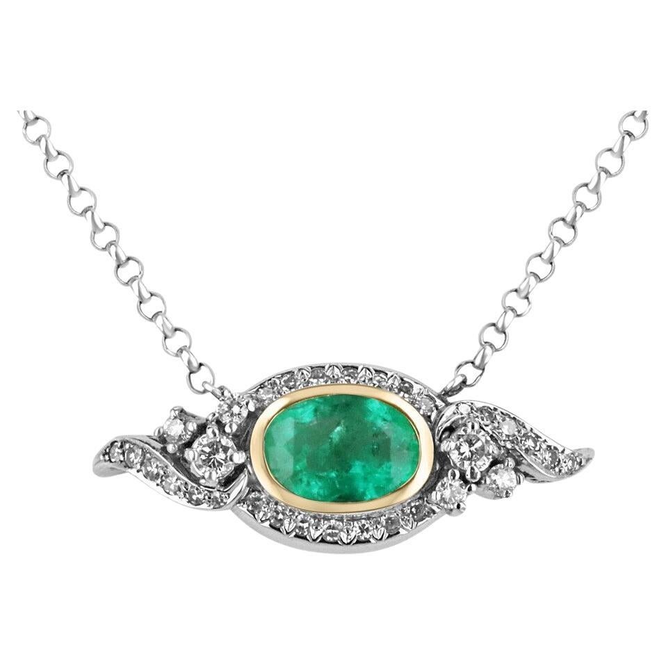 5.05tcw Vintage Oval Emerald & Diamond Necklace 14K Gold Emerald Anniversary