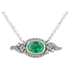 5.05tcw Vintage Oval Emerald & Diamond Necklace 14K Gold Emerald Anniversary